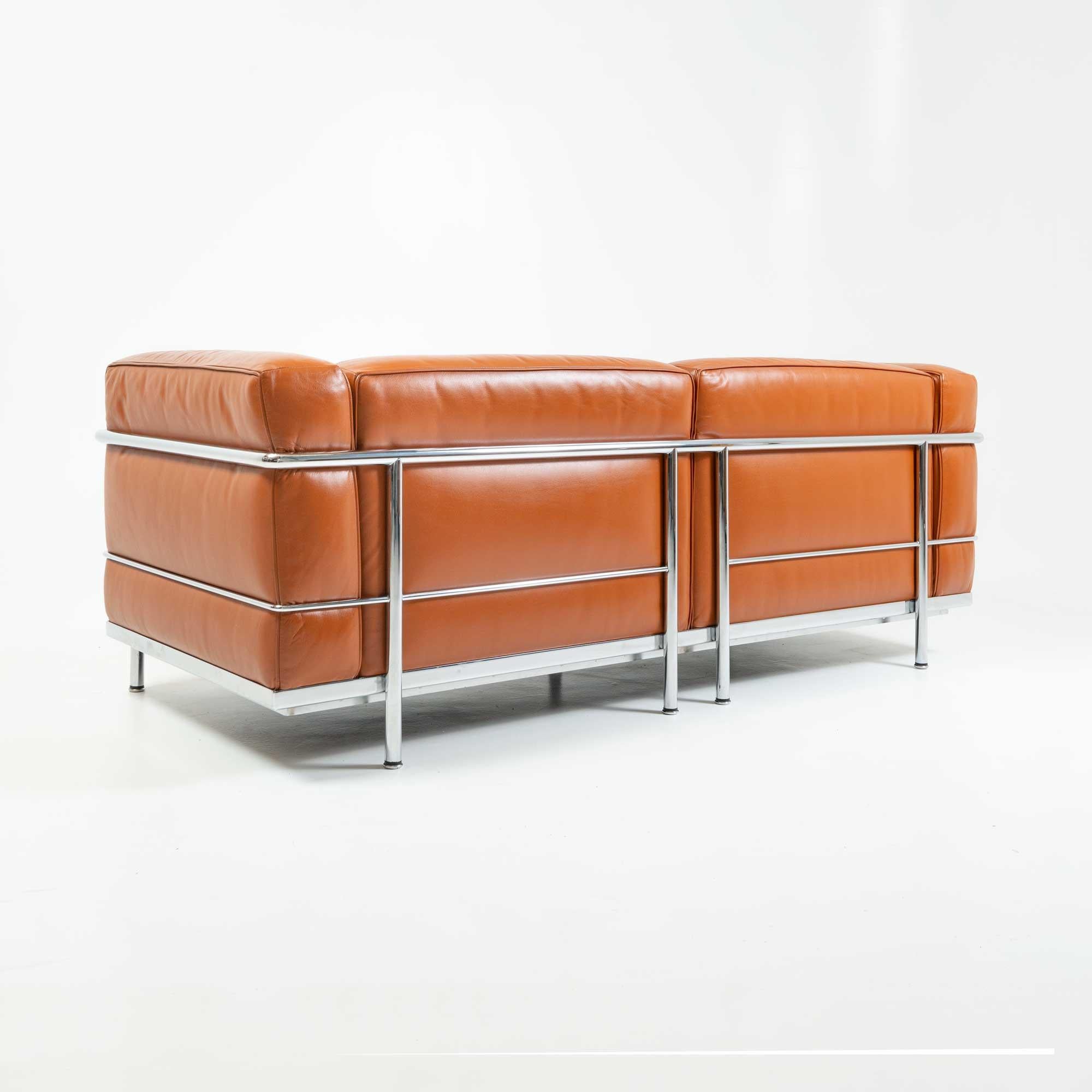 Contemporary LC3 Grand Modele Sofa by Le Corbusier Cassina in Original Tobacco Leather