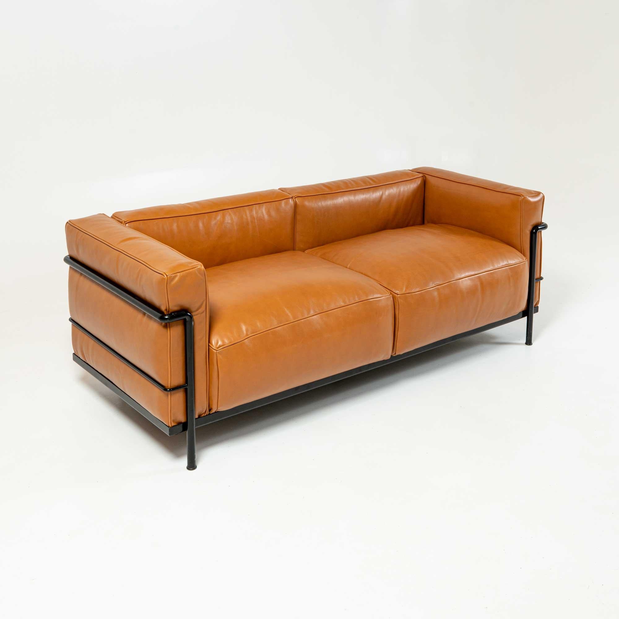Italian LC3 Grand Modele Sofa in Black Frame and Tobacco Leather
