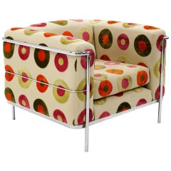 LC3 Lounge Chair von Jack Cartwright für Founders:: Chrom und mehrfarbiger Stoff