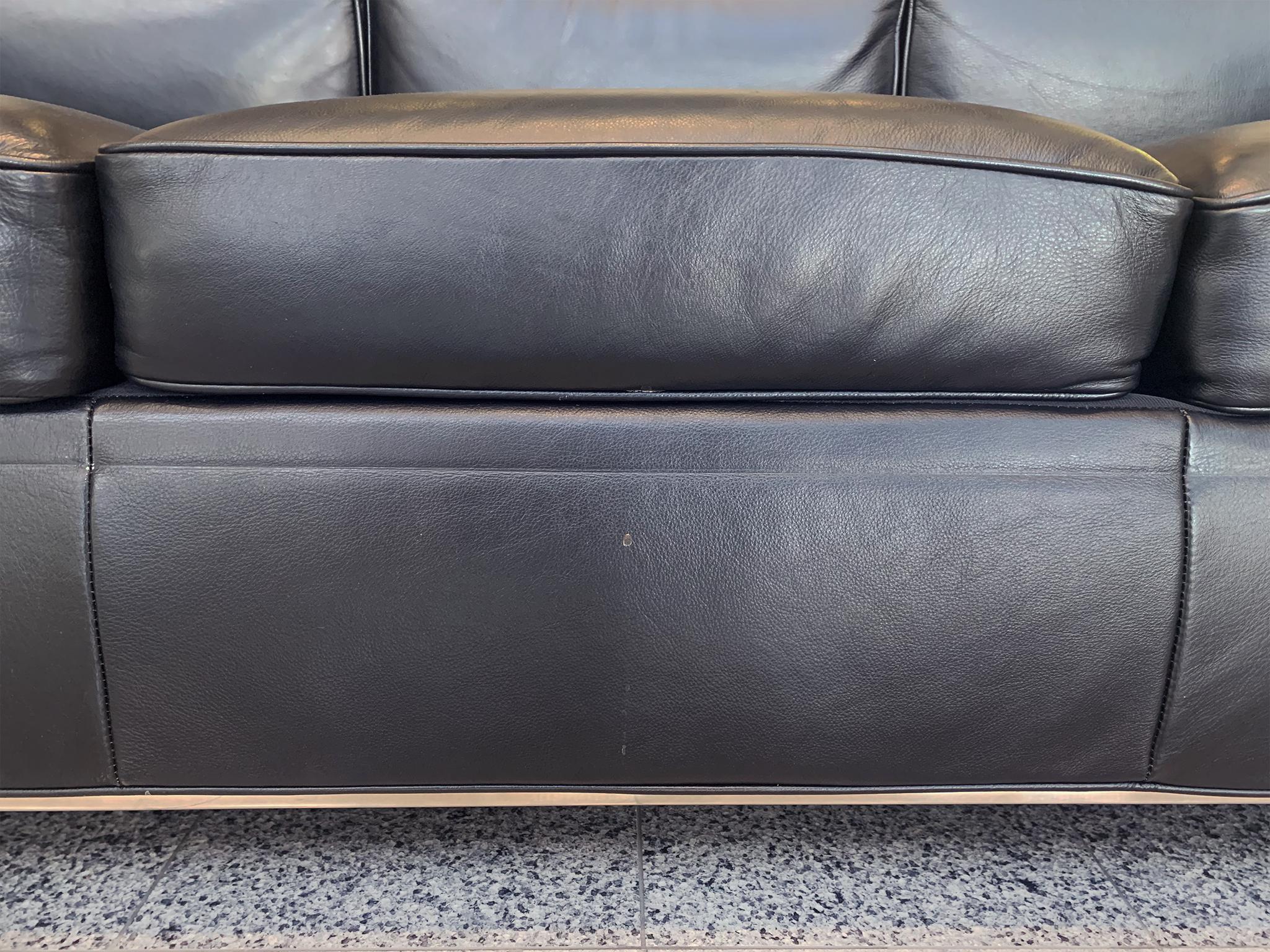 LC3 Style Black Leather & Chrome Sofa 4
