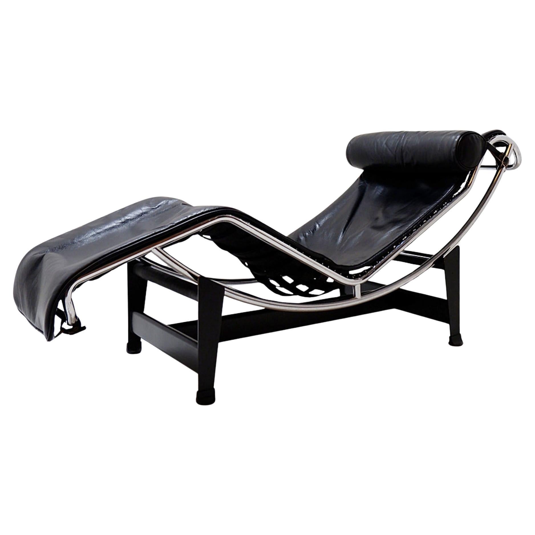 LC4 Chaise Longue by Le Corbusier, Perriand, Steel & Leather, Vintage