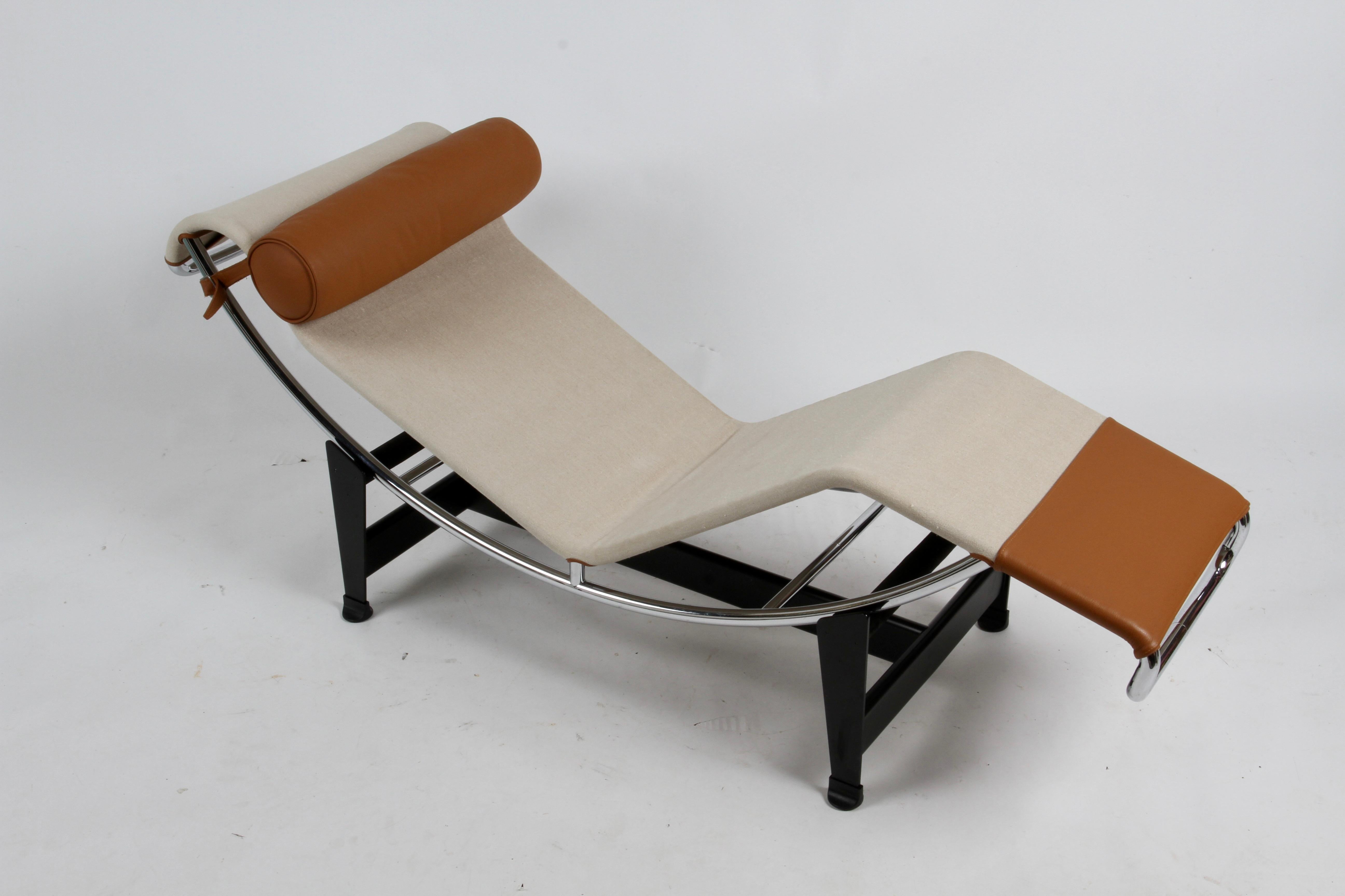 Steel Lc4 Chaise Lounge Canvas & Leather, Charlotte Perriand & Le Corbusier, Cassina