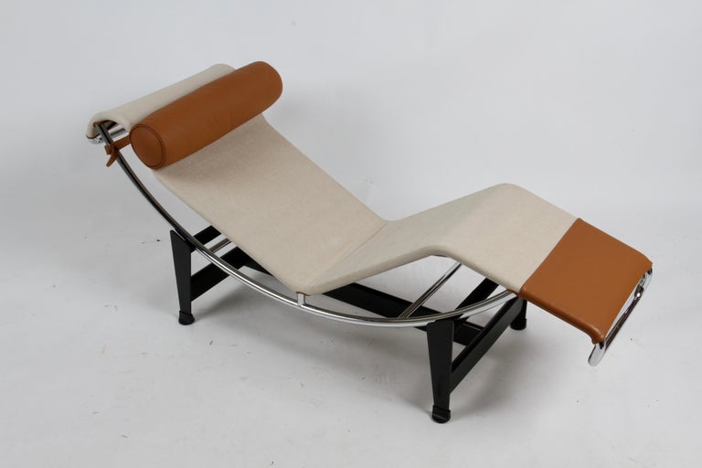 Lc4 Chaise Lounge Canvas & Leather, Charlotte Perriand & Le Corbusier, Cassina For Sale 3