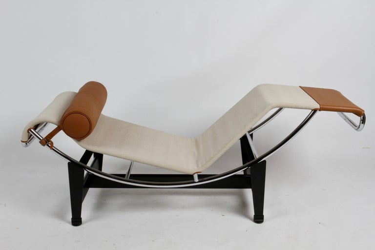 Bauhaus Lc4 Chaise Lounge Canvas & Leather, Charlotte Perriand & Le Corbusier, Cassina For Sale