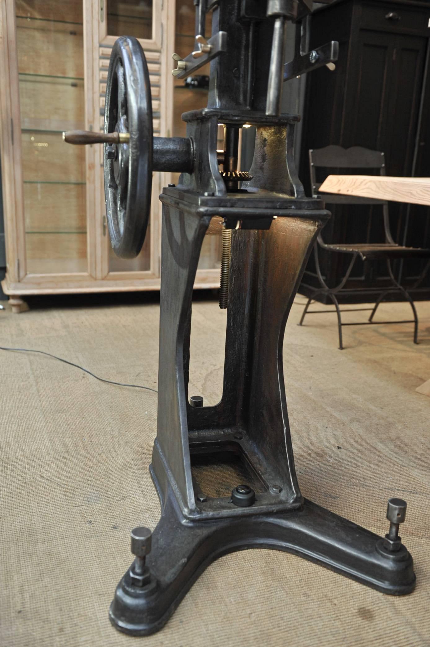 Brass L.Casin Lille, 1920s Pressure Monitor Cast Iron Machine in Floor Lampe