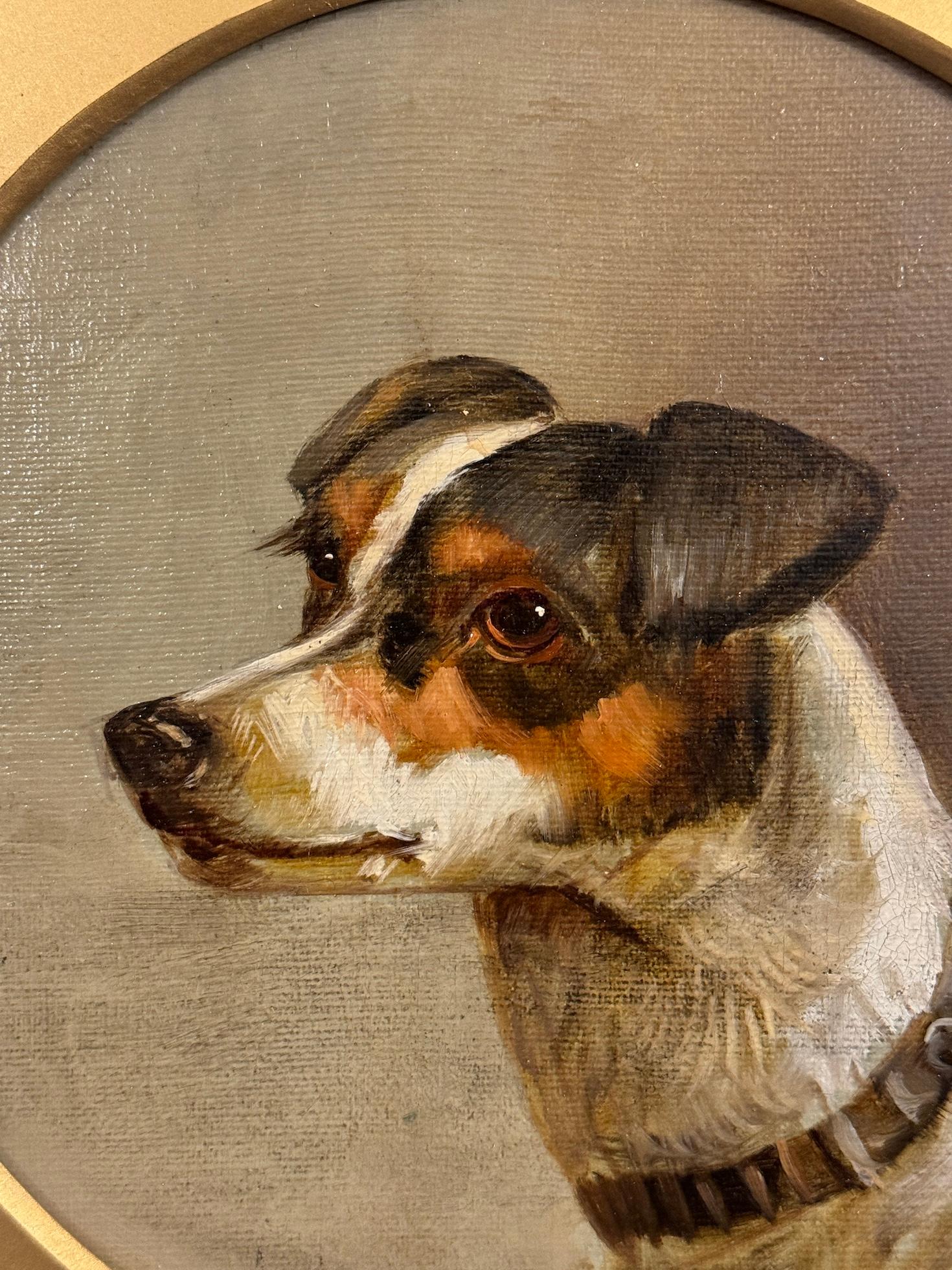 19th century English Jack Russell dog head portrait - Victorian Painting by L.Cato