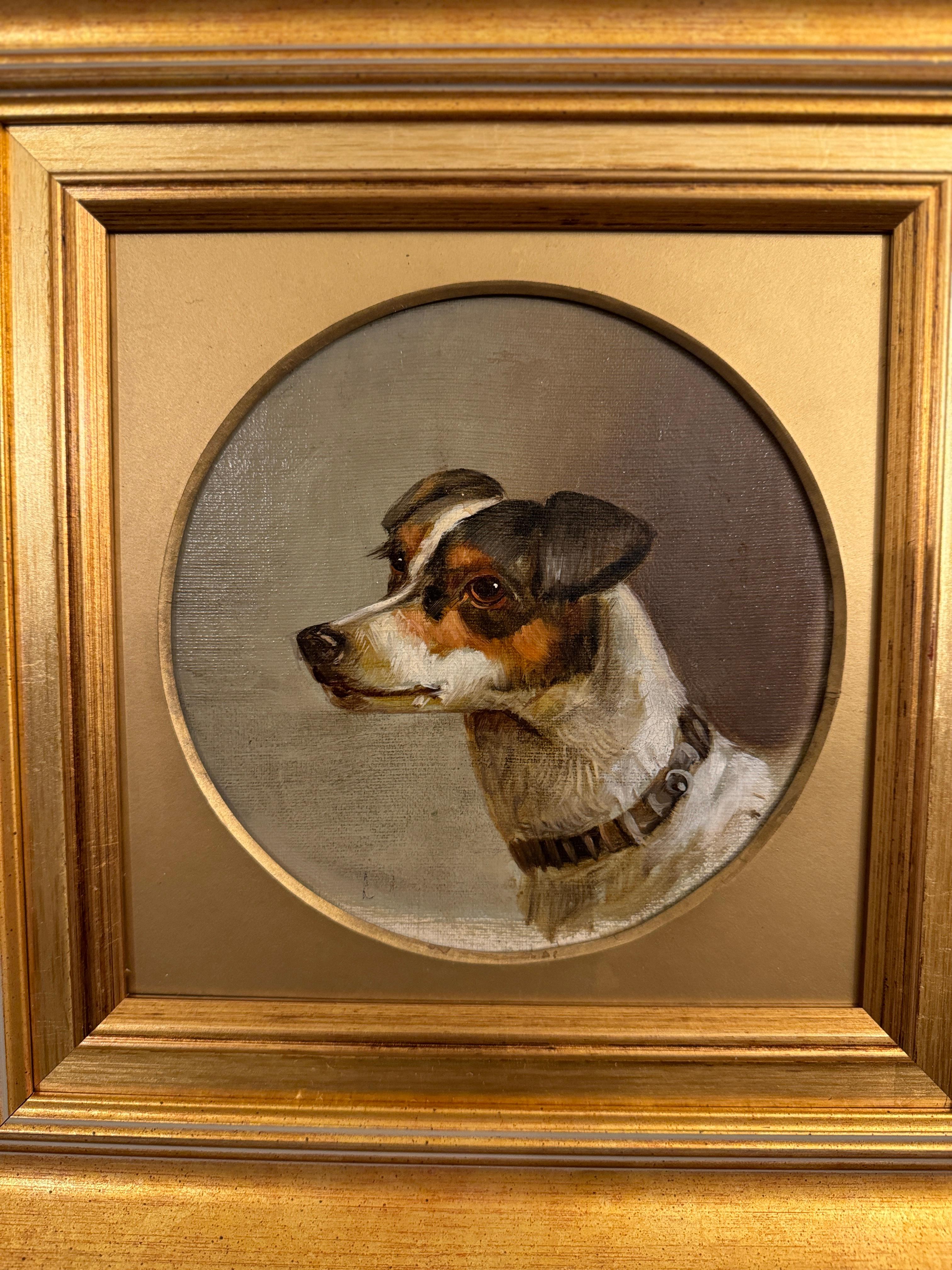19th century English Jack Russell dog head portrait - Brown Portrait Painting by L.Cato