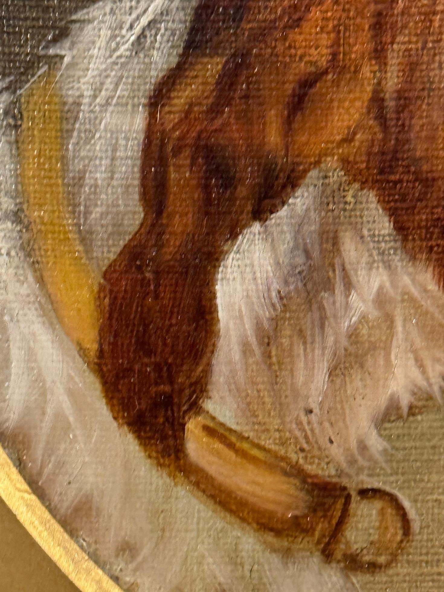 19th century English Spaniel or Fox Hound dog head portrait - Painting by L.Cato