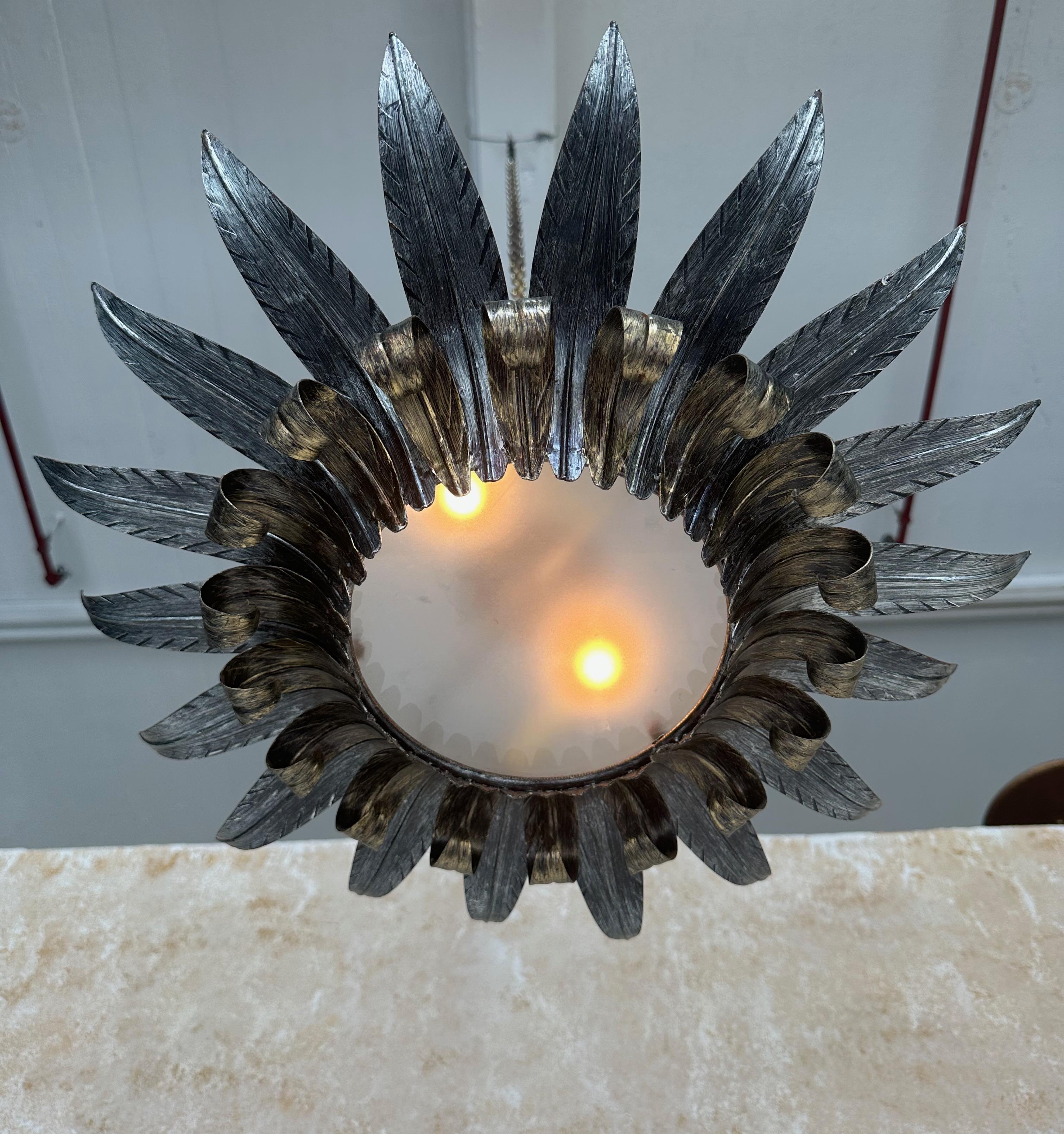 Art Nouveau Spanish 1950s Double Tiered Ceiling Fixture For Sale