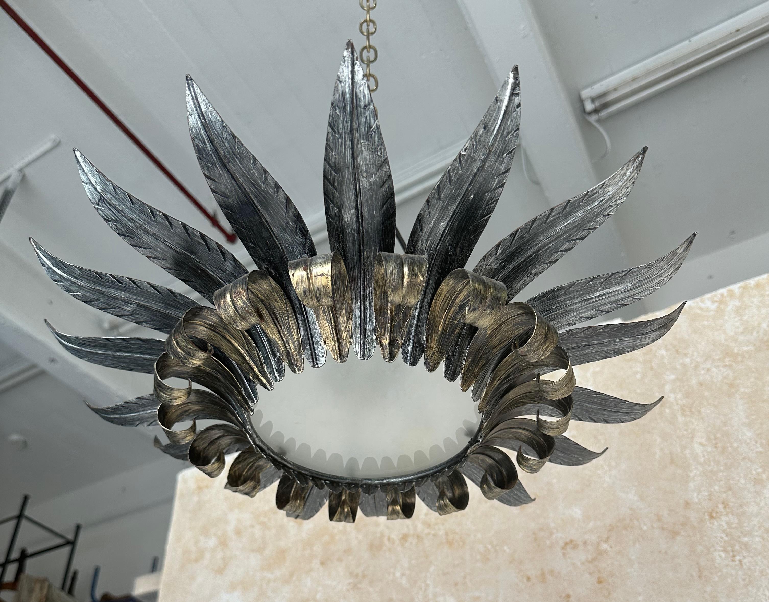 Spanish 1950s Double Tiered Ceiling Fixture In Good Condition For Sale In Buchanan, NY