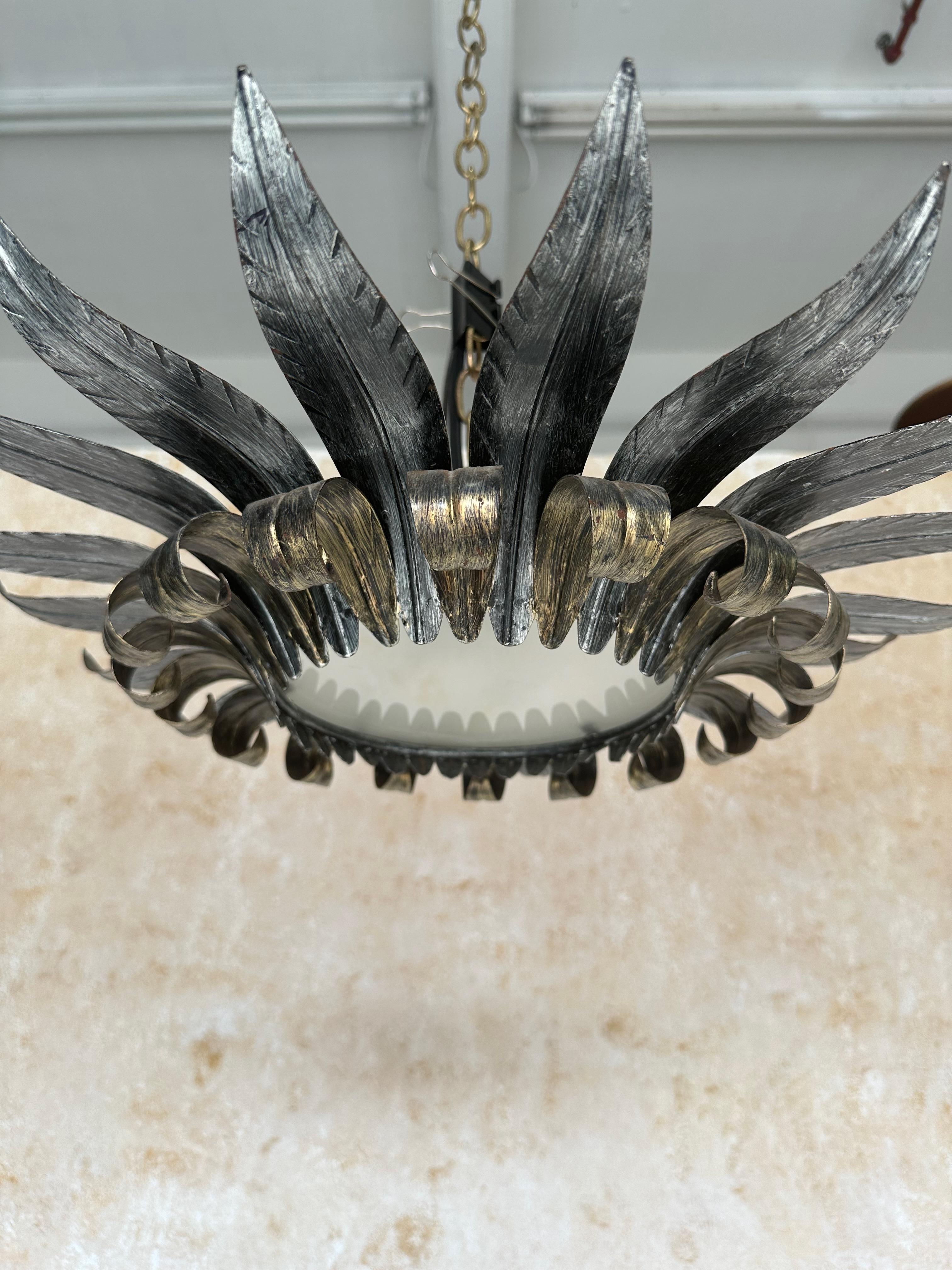 Mid-20th Century Spanish 1950s Double Tiered Ceiling Fixture For Sale