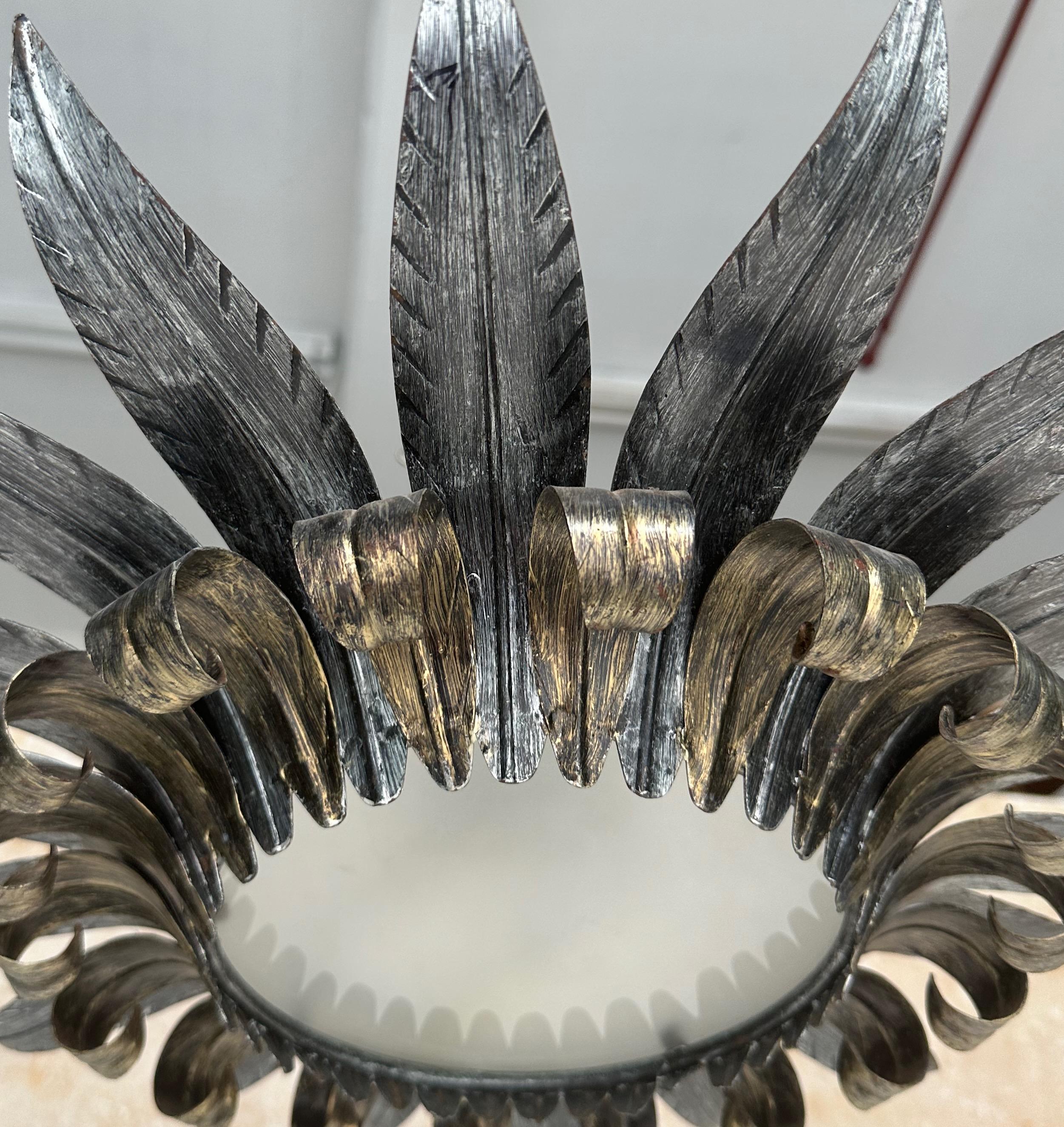 Metal Spanish 1950s Double Tiered Ceiling Fixture For Sale