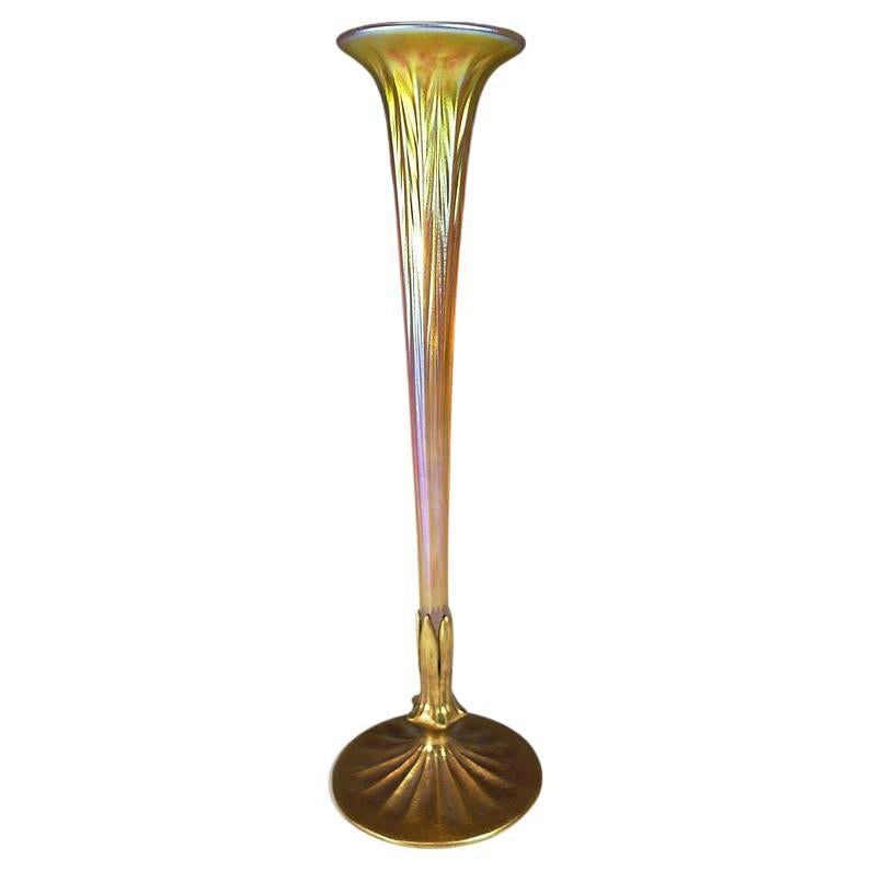 LCT Louis Comfort Tiffany Favrile Art Glass Vase with Enameled Bronze Dore Mount