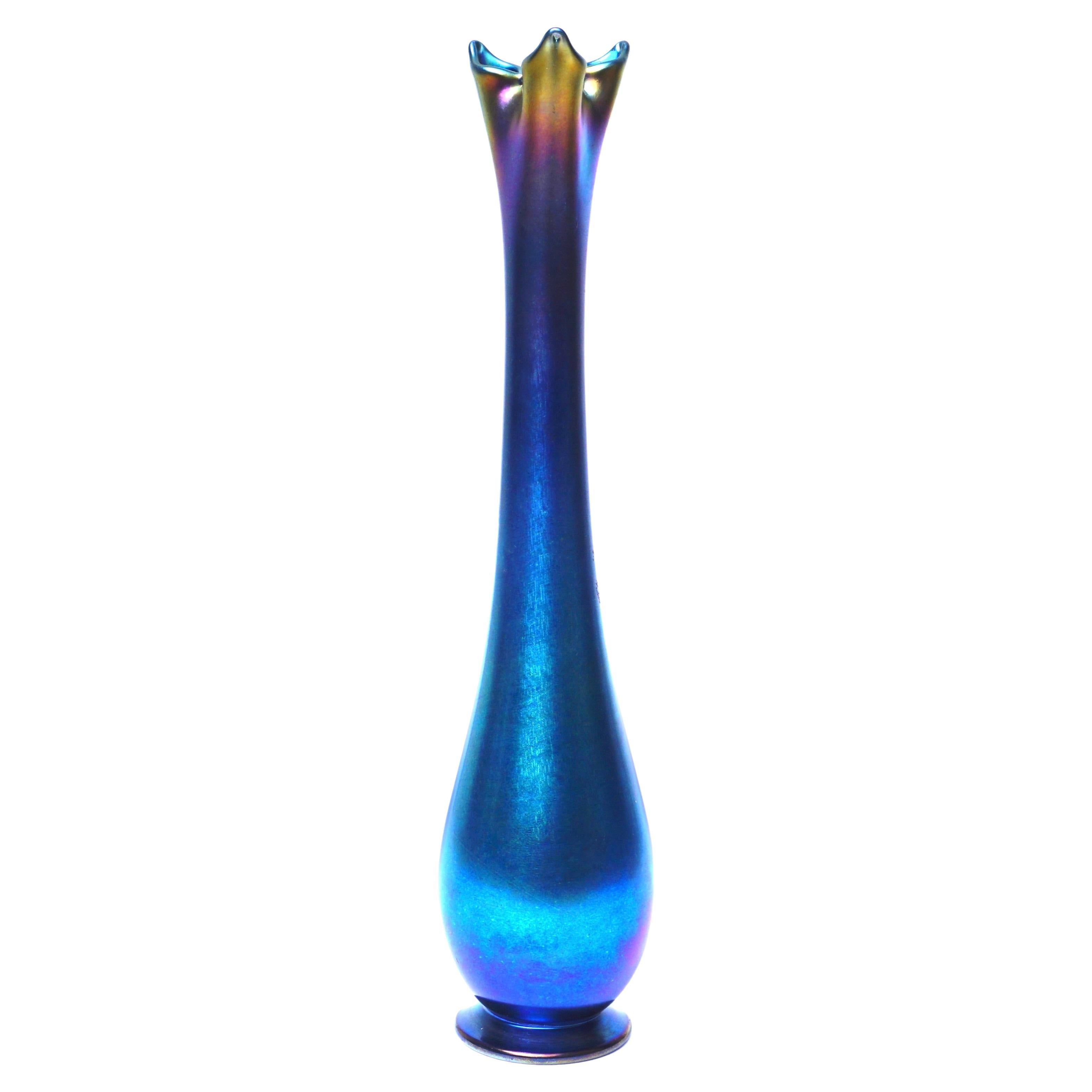 L.C.T Tiffany Favrile Tall Slender Blue Footed Vase