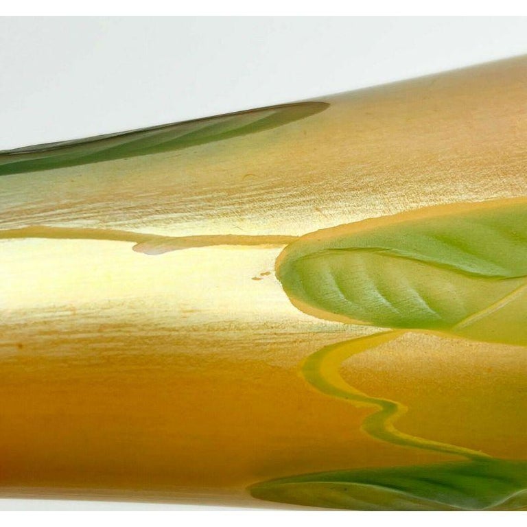 LCT Tiffany Iridescent Gold Favrile Art Glass Trumpet Vase Intaglio