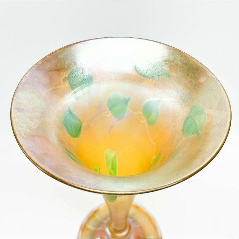 LCT Tiffany Iridescent Gold Favrile Art Glass Trumpet Vase Intaglio