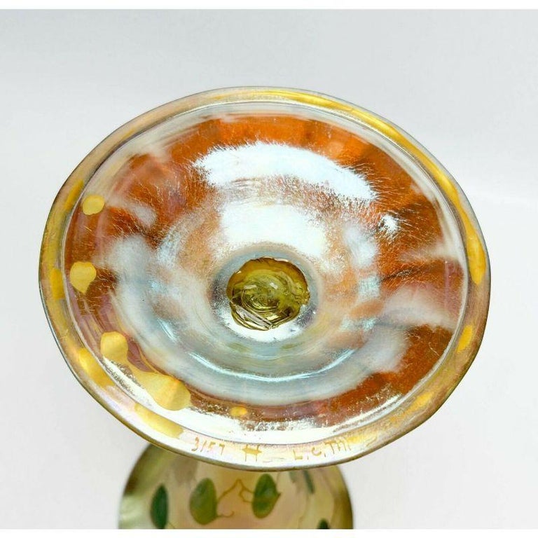 LCT Tiffany Iridescent Gold Favrile Art Glass Trumpet Vase Intaglio