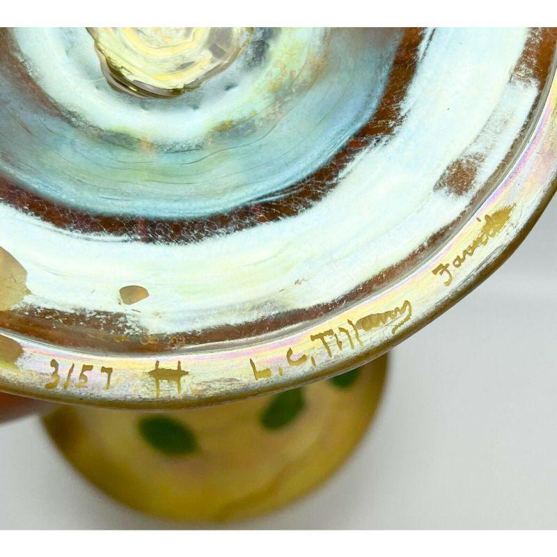 LCT Tiffany Iridescent Gold Favrile Art Glass Trumpet Vase Intaglio Heart & Vine 2