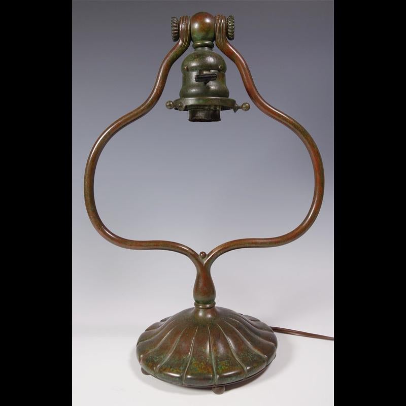 Early 20th Century LCT Tiffany Studios Bronze Desk Harp Lamp with Bohemian Art Glass Shade -1910