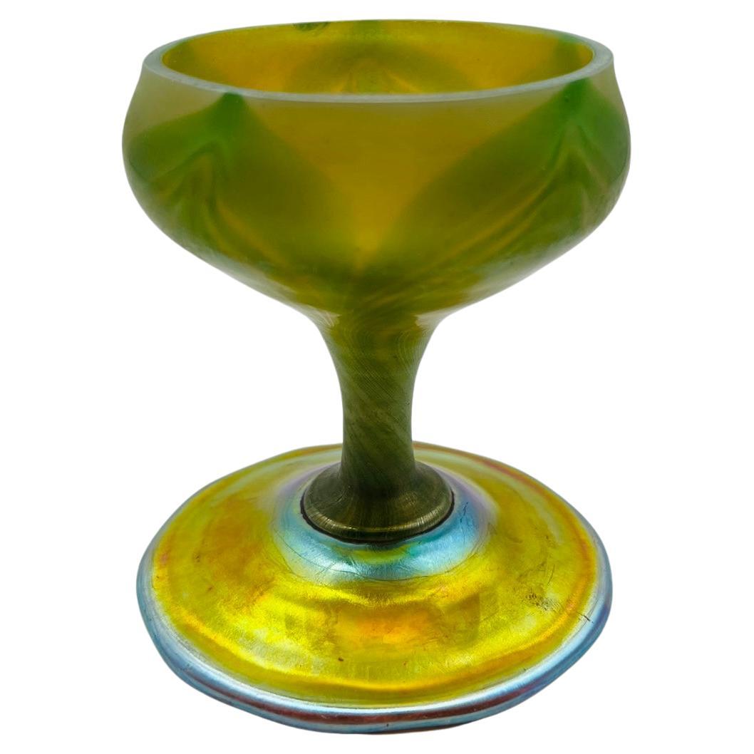 Lct Tiffany Studios Favrile Feather Pulled Art Glass Vase / Now Goblet For Sale