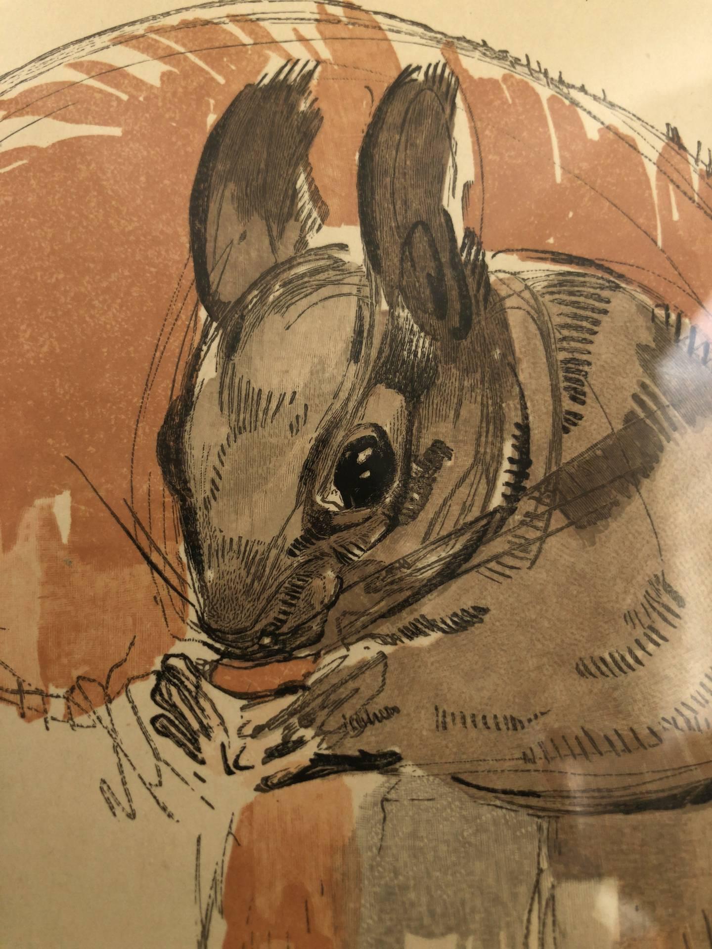 L’écureuil, Squirrel, Lithograph by Paul Jouve, France 1932 (Art déco)