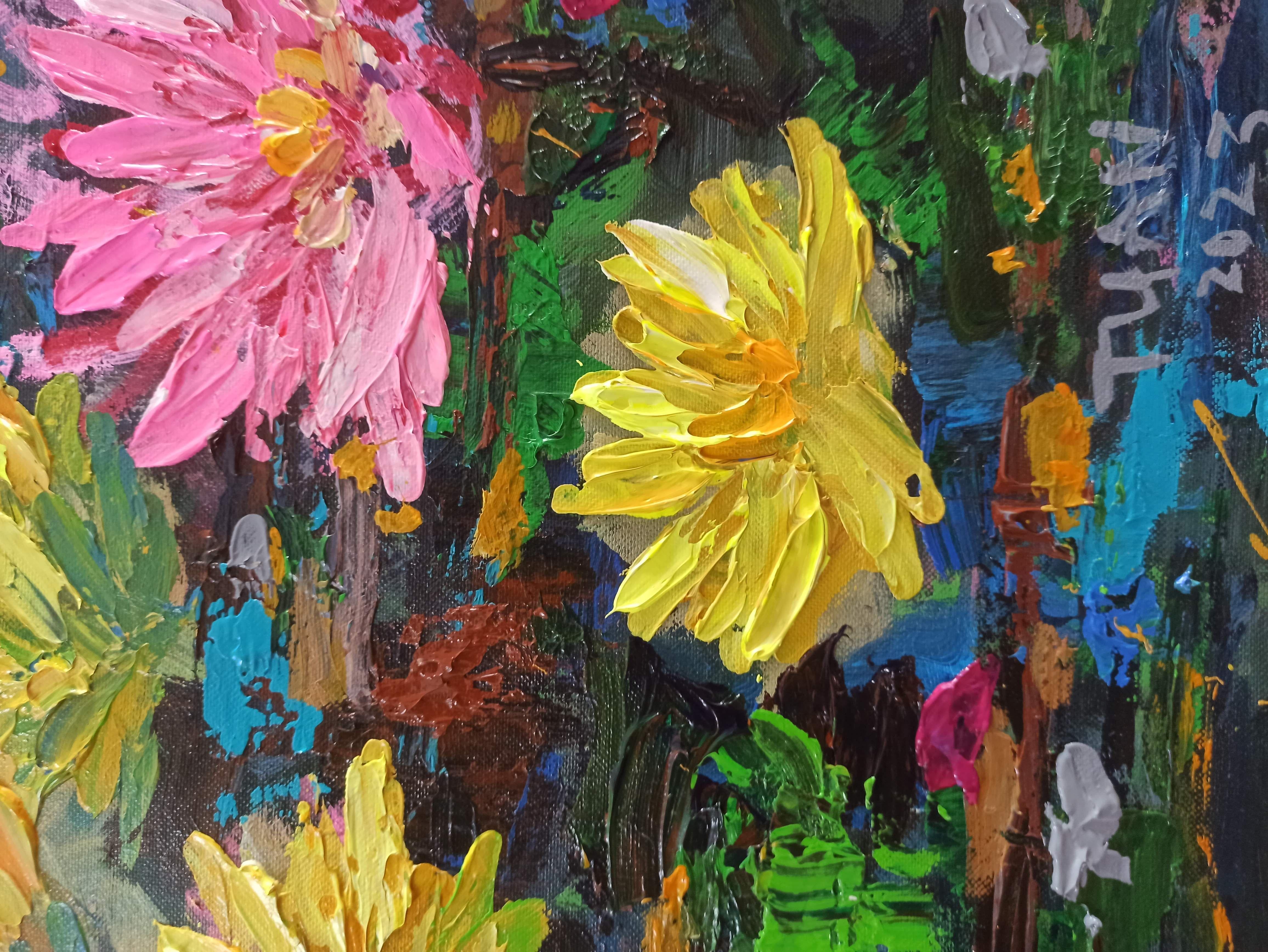 A view reminiscent of Monet's garden in Giverny, Painting, Acrylic on Canvas For Sale 1