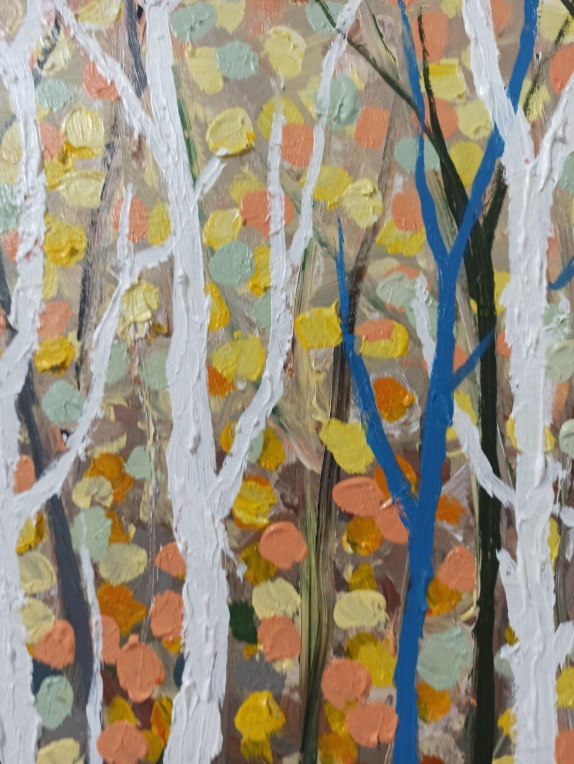 Paisaje de árboles otoñales, Pintura, Acrílico sobre lienzo - Painting Expresionista de LE ANH TUAN
