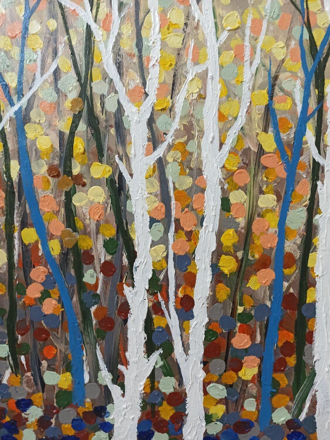 Paisaje de árboles otoñales, Pintura, Acrílico sobre lienzo en venta 2