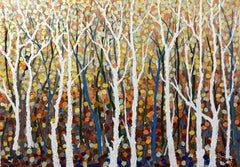 Herbst Bäume Landschaft, Gemälde, Acryl auf Leinwand