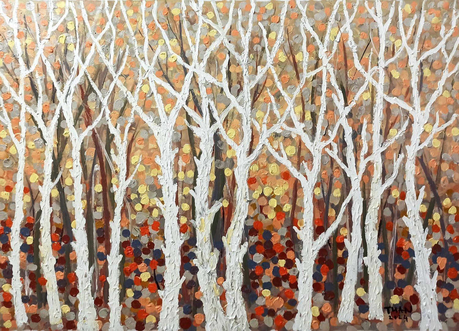 Herbst Bäume Landschaft, Gemälde, Acryl auf Leinwand – Painting von LE ANH TUAN