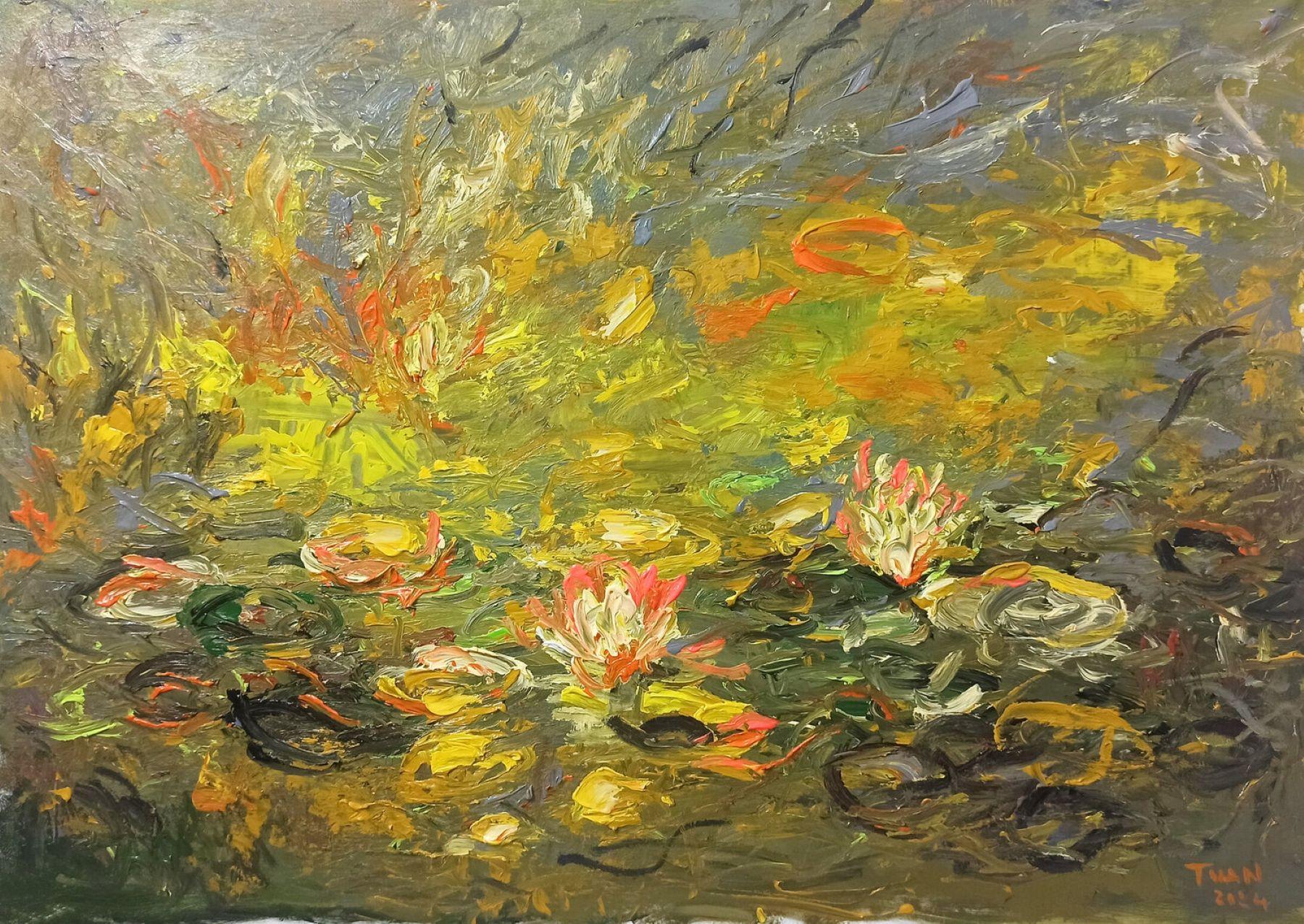 In this acrylic painting, I embraced the vibrant interplay of light and color to capture the ephemeral beauty of flowers bathed in morning dew. My brushstrokes, infused with the essence of expressionism and impressionism, dance across the canvas in