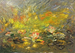 Autumn water lily pond, Painting, Acrylic on Canvas