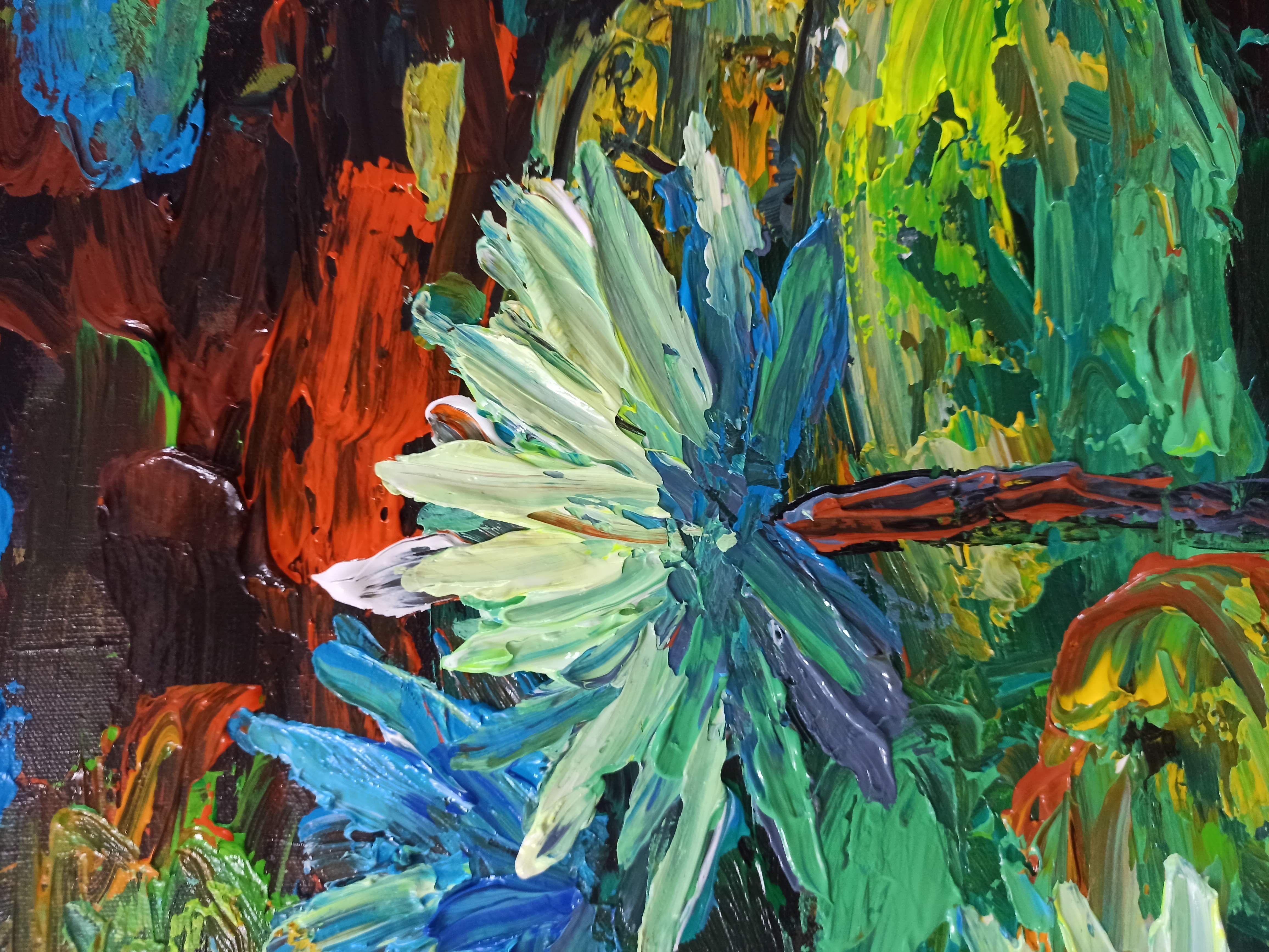 Blooming lilies pond 80x60cm, Painting, Acrylic on Canvas For Sale 1