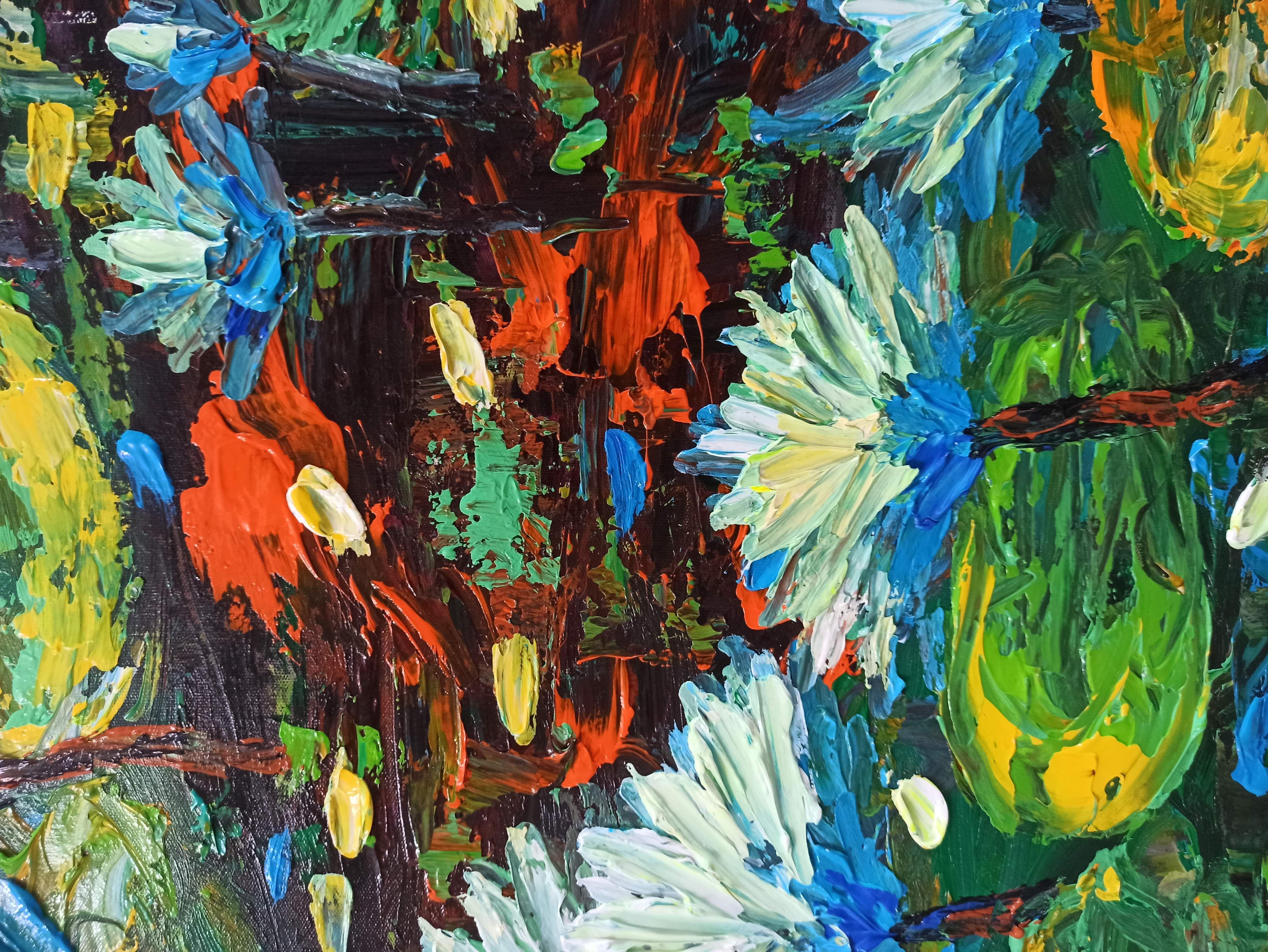 Blooming lilies pond 80x60cm, Painting, Acrylic on Canvas For Sale 2
