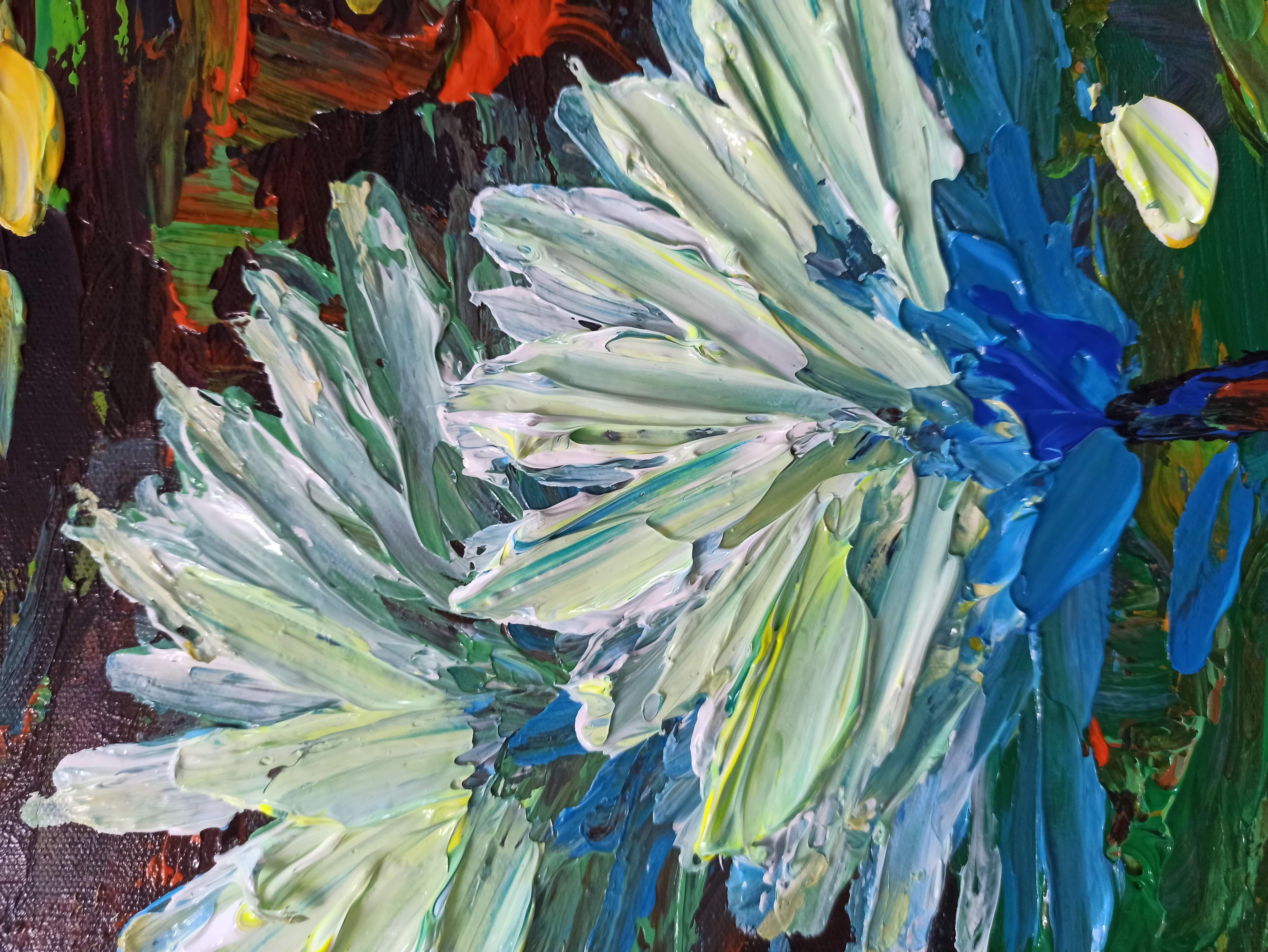 Blooming lilies pond 80x60cm, Painting, Acrylic on Canvas For Sale 2
