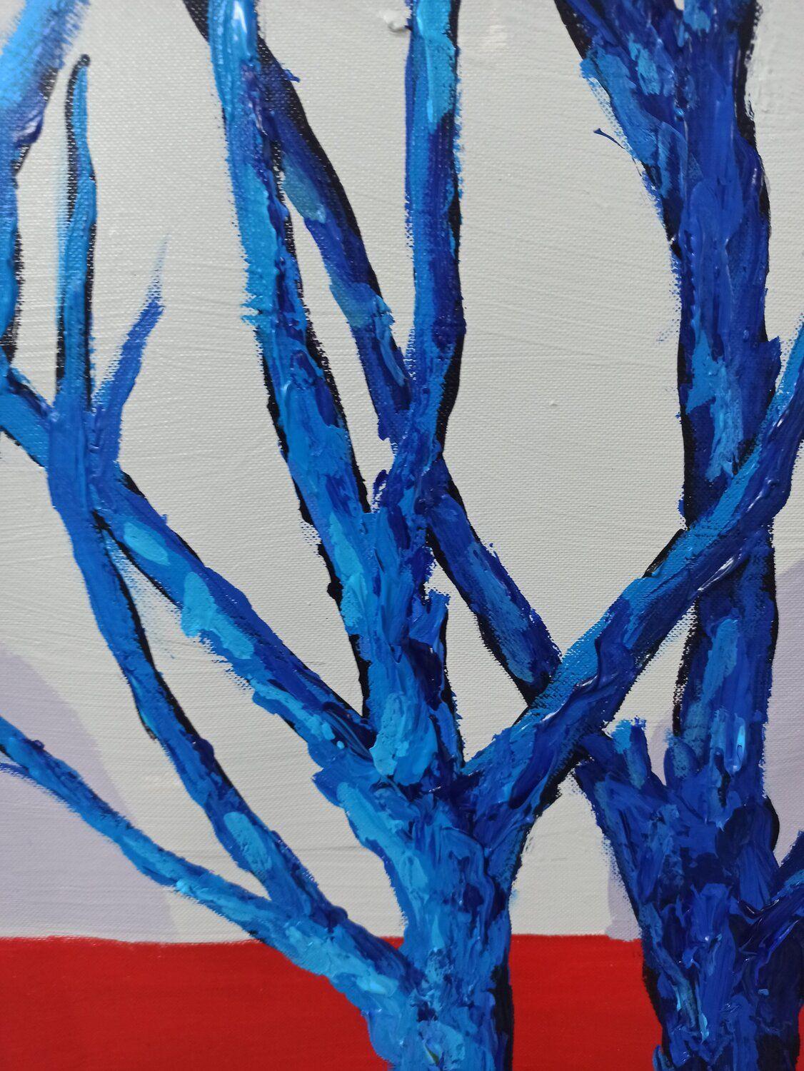 Paisaje de árboles azules, Pintura, Acrílico sobre lienzo en venta 1