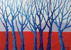 Blue trees landscape, Painting, Acrylic on Canvas