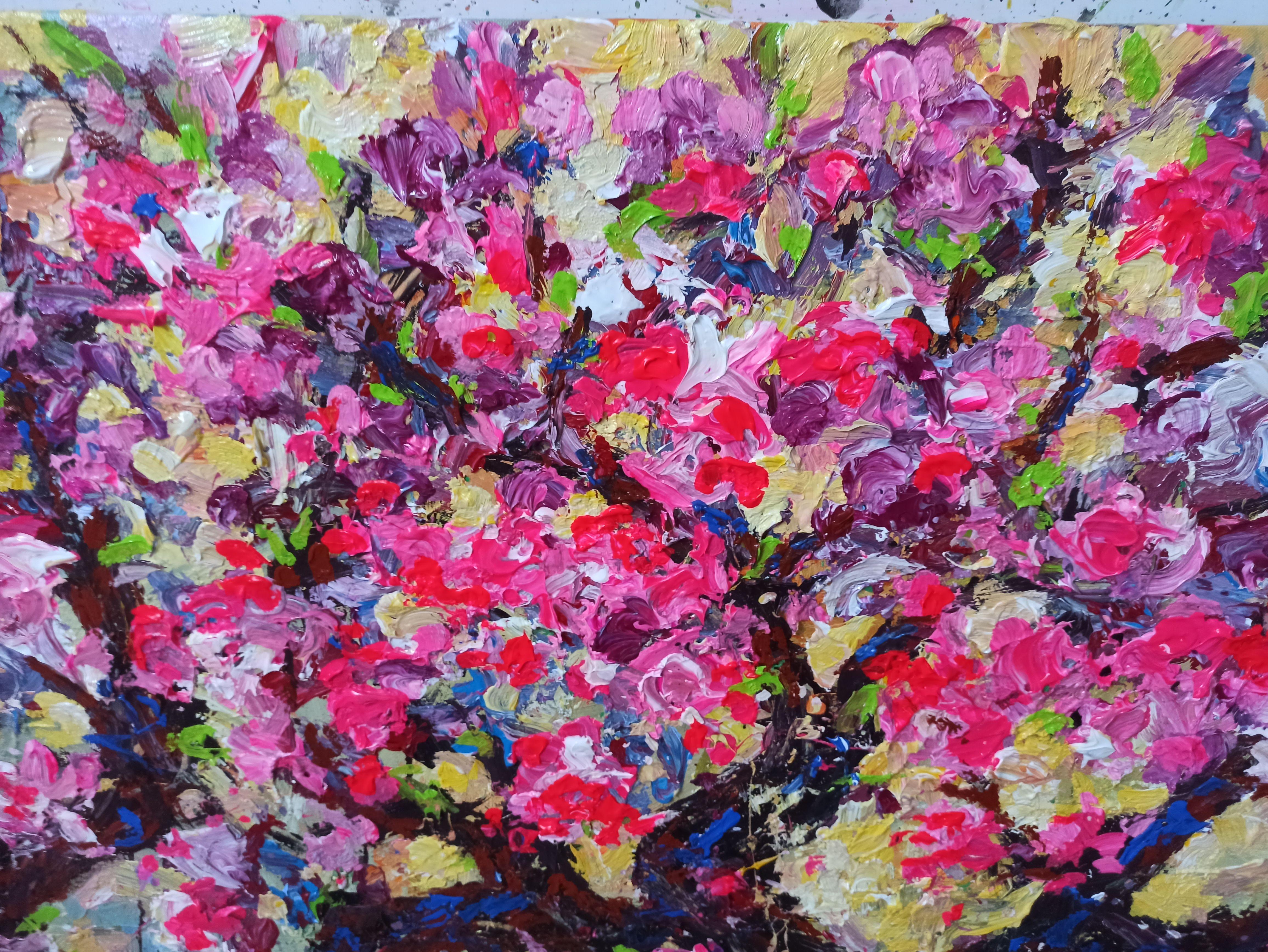 Cherry blossoms in spring, Painting, Acrylic on Canvas For Sale 1
