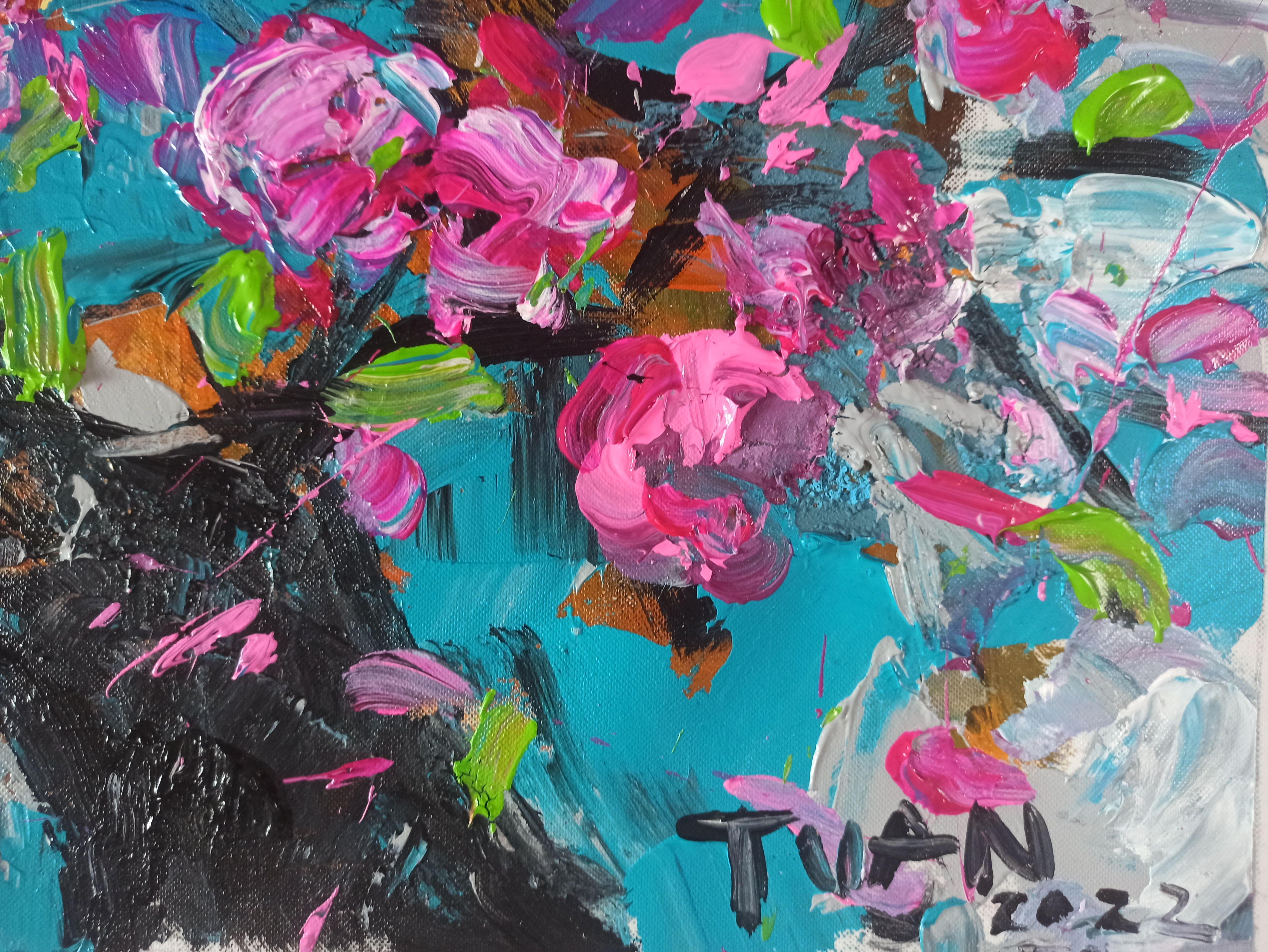 Cherry blossoms, Painting, Acrylic on Canvas For Sale 4