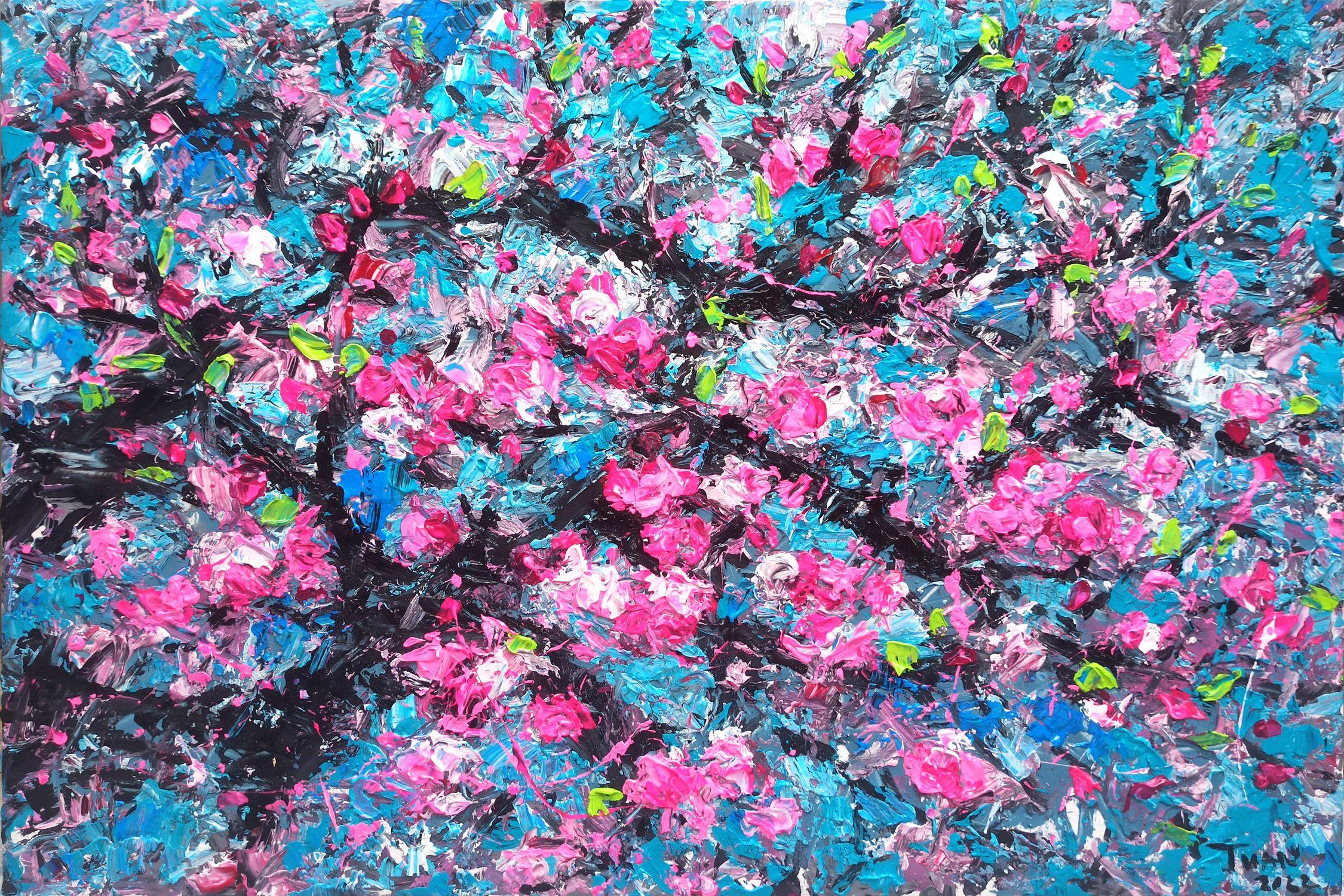 Kirschblütenblüten, Gemälde, Acryl auf Leinwand – Painting von LE ANH TUAN