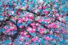 Kirschblütenblüten, Gemälde, Acryl auf Leinwand