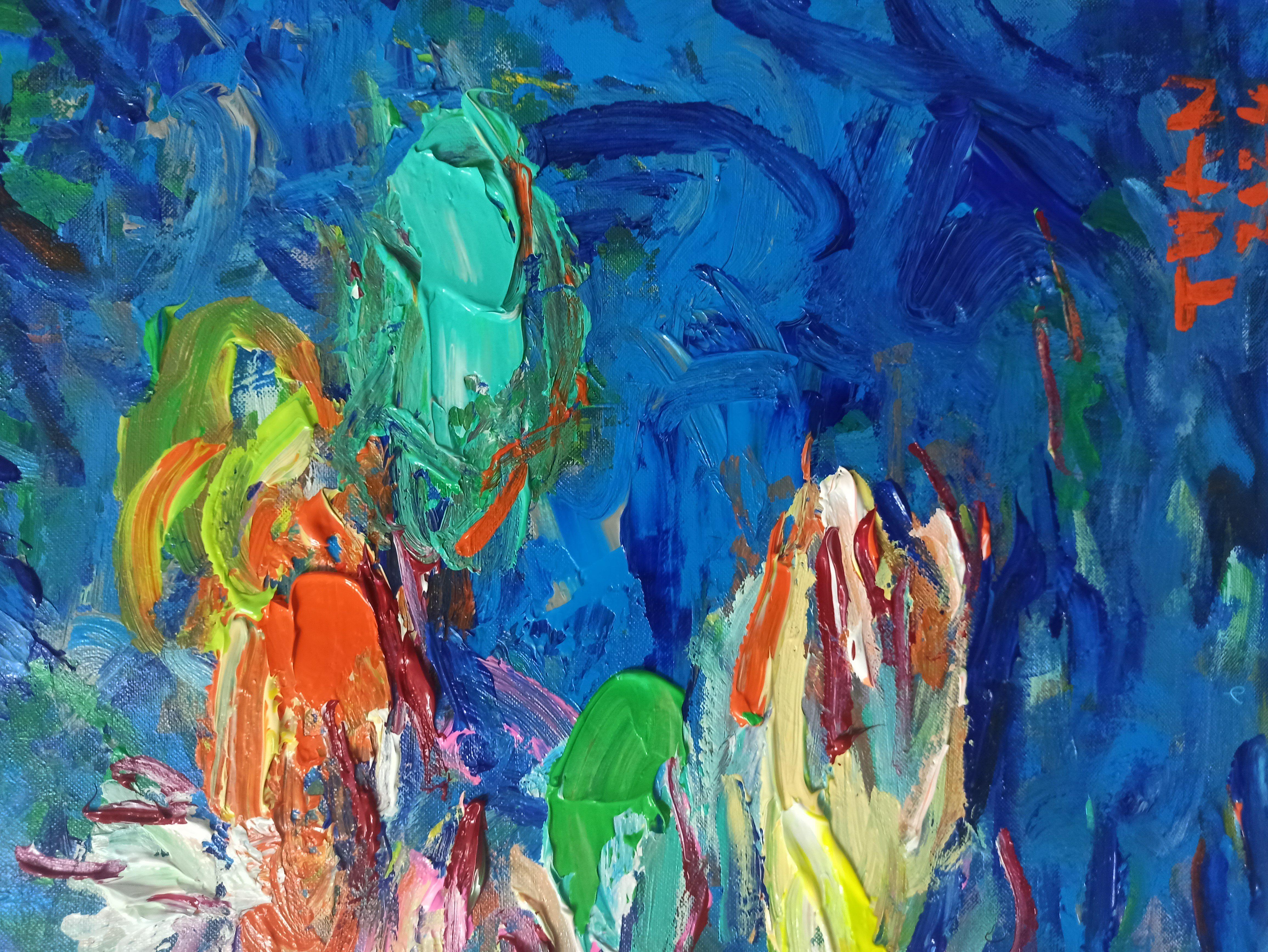 Buntes Wasserlilien, Gemälde, Acryl auf Leinwand (Expressionismus), Painting, von LE ANH TUAN
