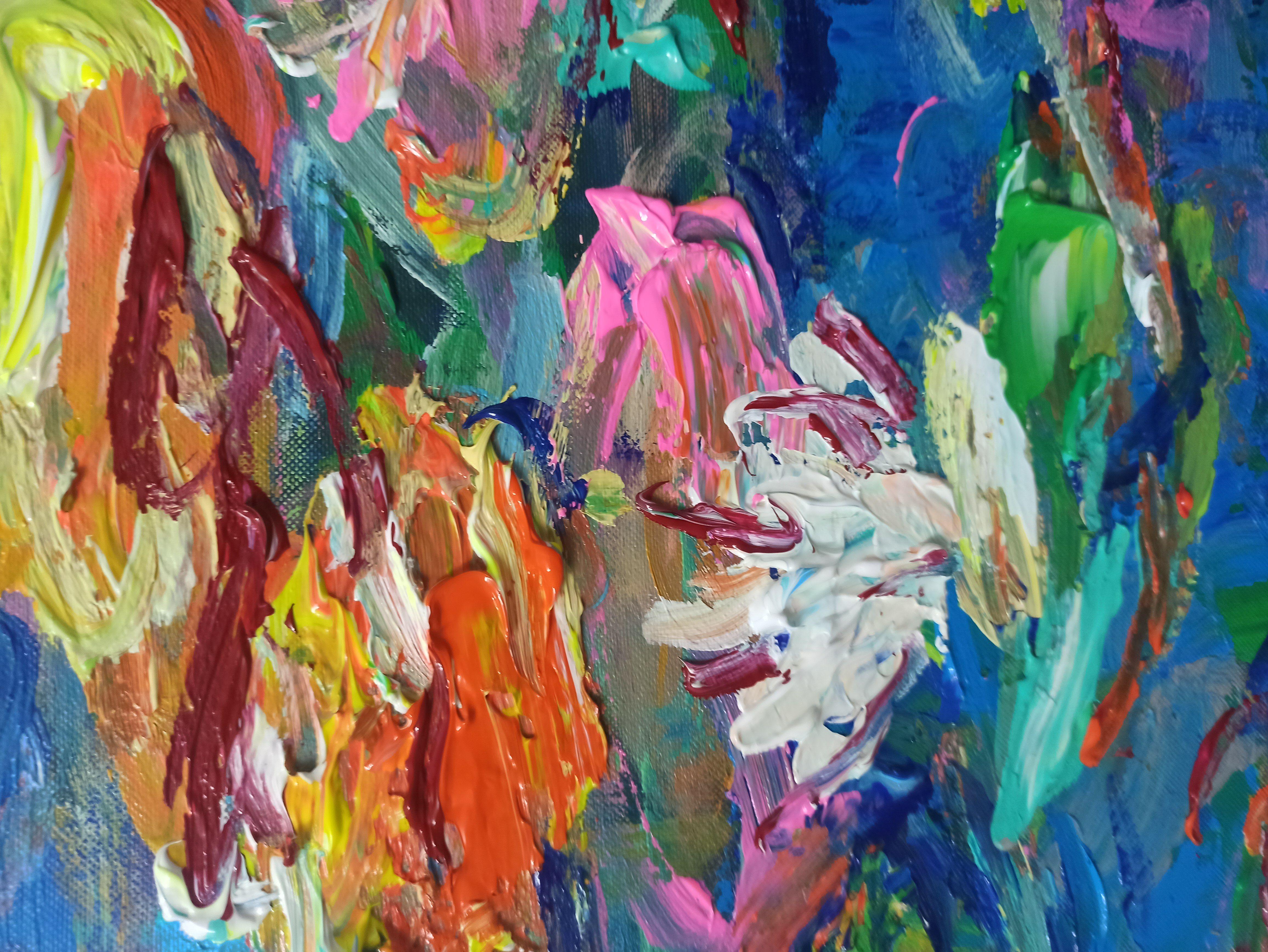 Buntes Wasserlilien, Gemälde, Acryl auf Leinwand im Angebot 2