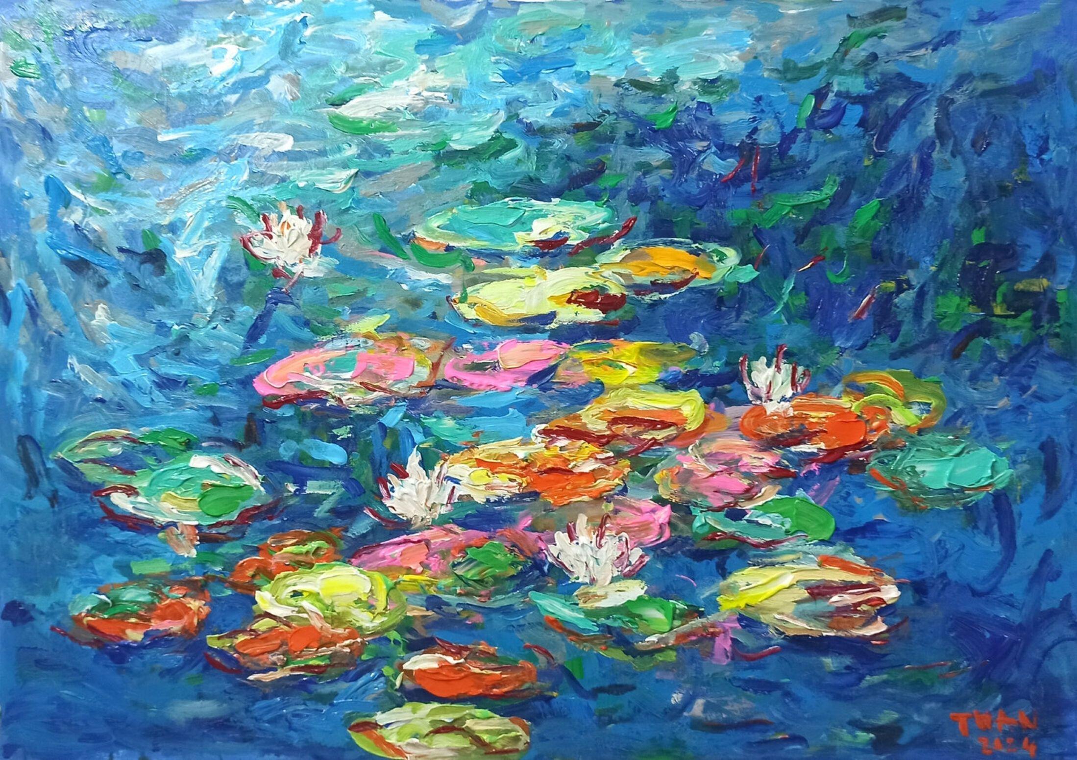 Colorful water lily, Painting, Acrylic on Canvas