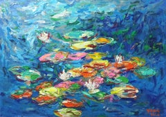 Colorful water lily, Painting, Acrylic on Canvas