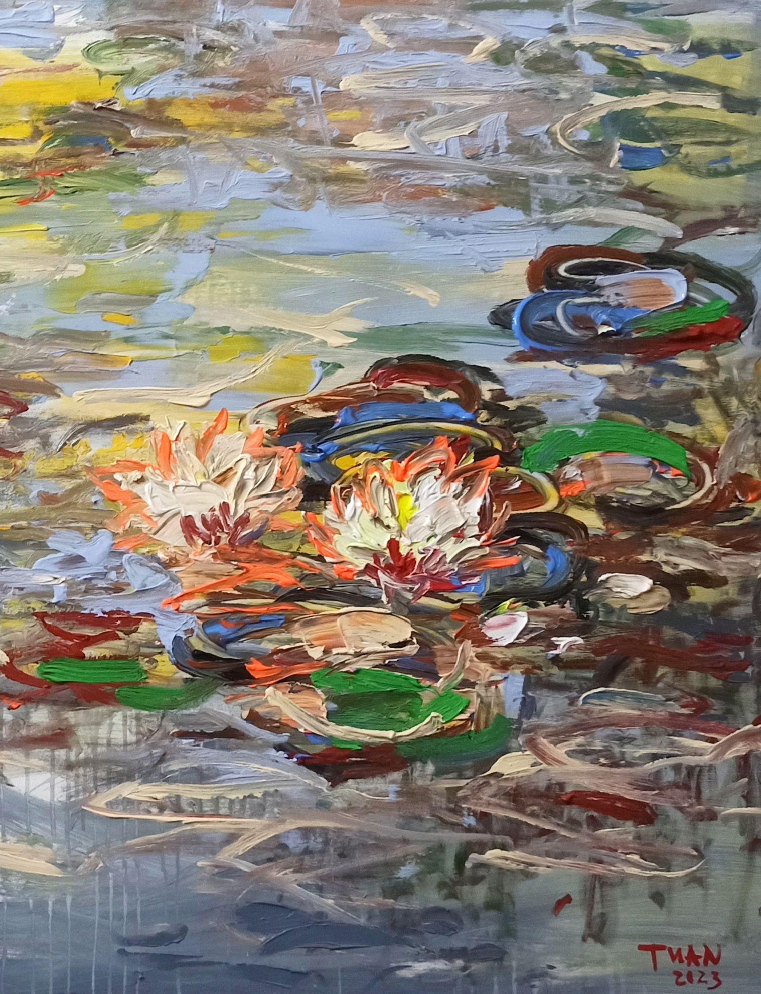 Blumen im Morgentau (100x180cm ), 2023, Malerei, Acryl auf Leinwand (Impressionismus), Painting, von LE ANH TUAN