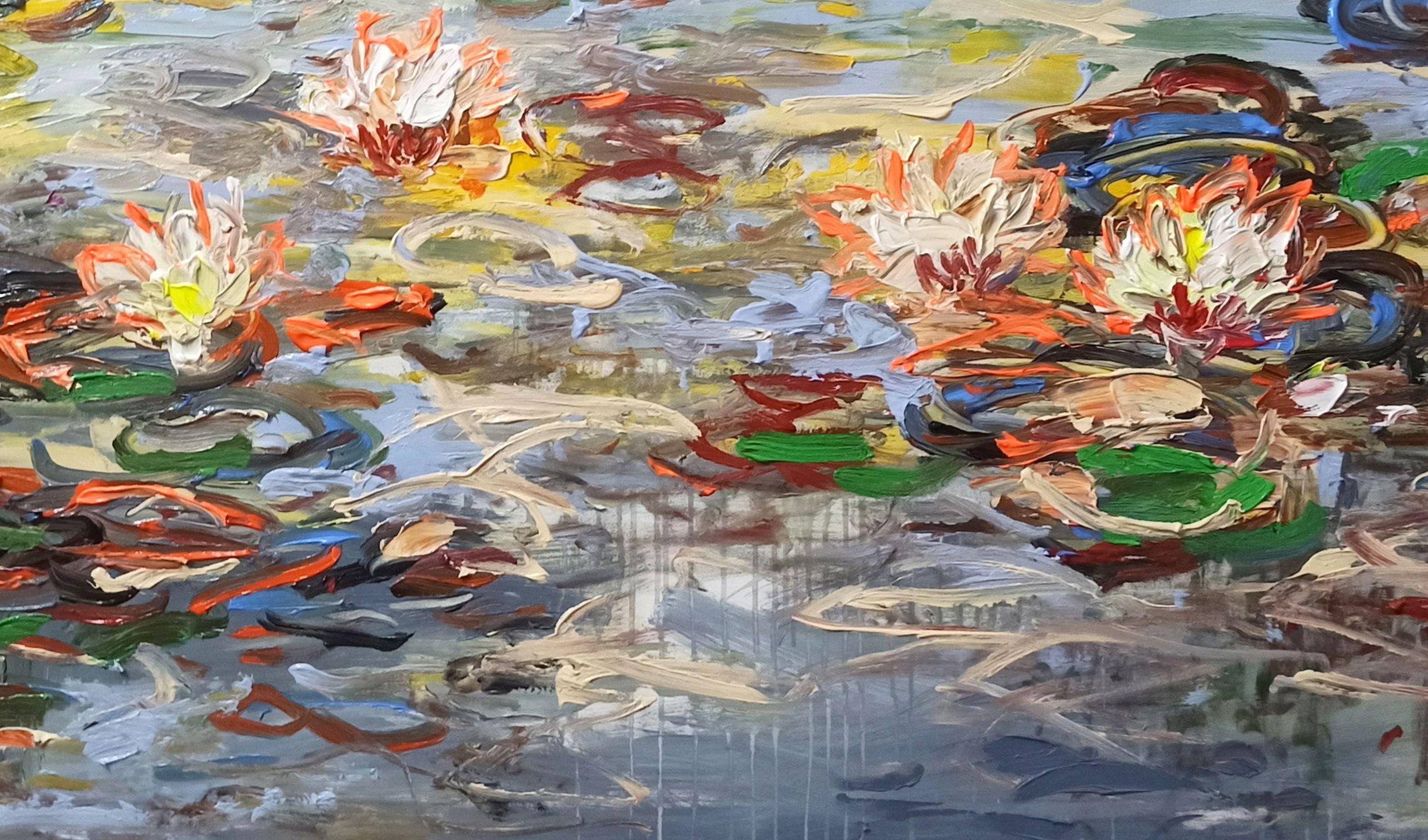 Blumen im Morgentau (100x180cm ), 2023, Malerei, Acryl auf Leinwand im Angebot 2
