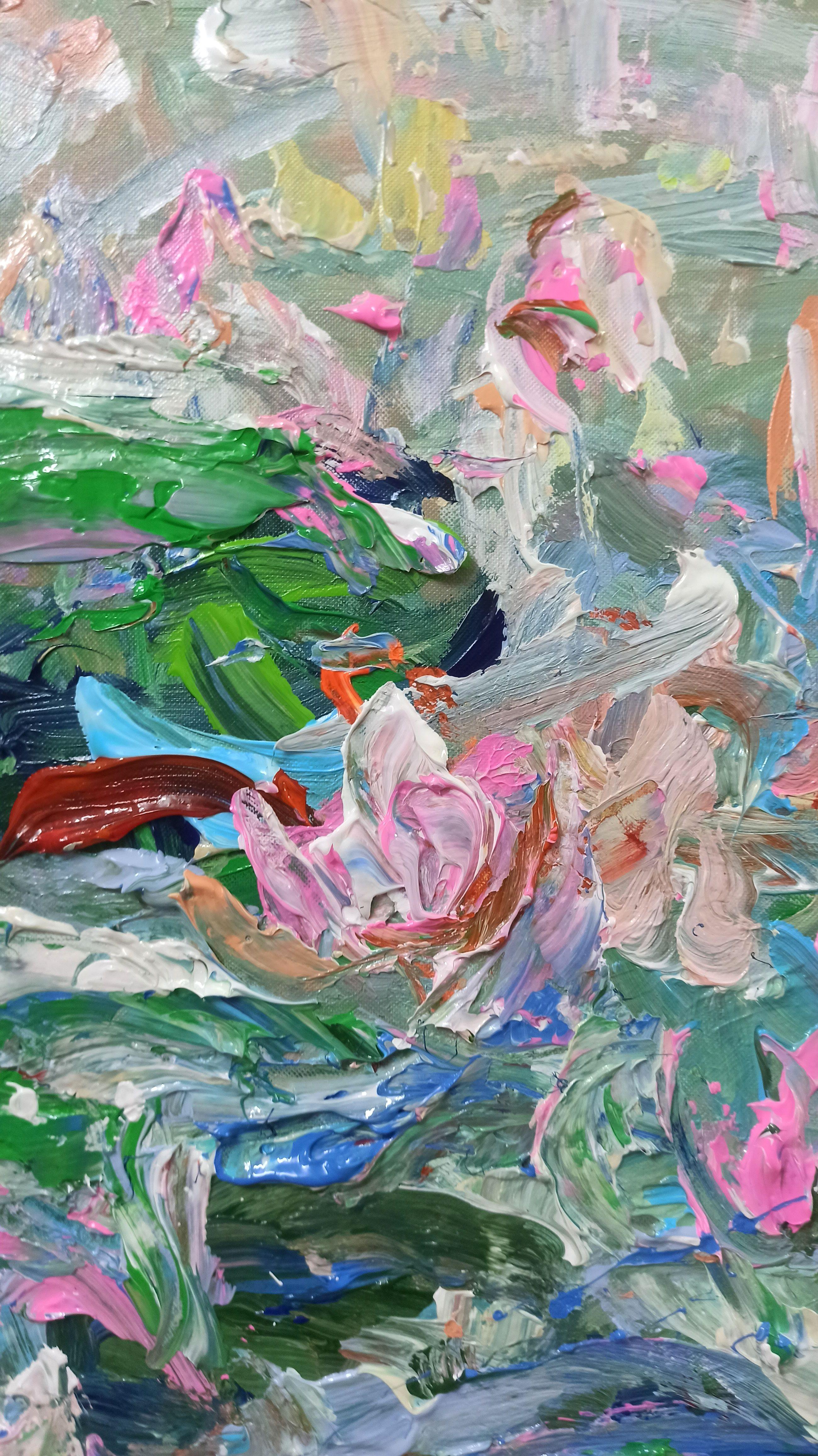 Blumen im Morgentau (110x180cm), Malerei, Acryl auf Leinwand (Expressionismus), Painting, von LE ANH TUAN
