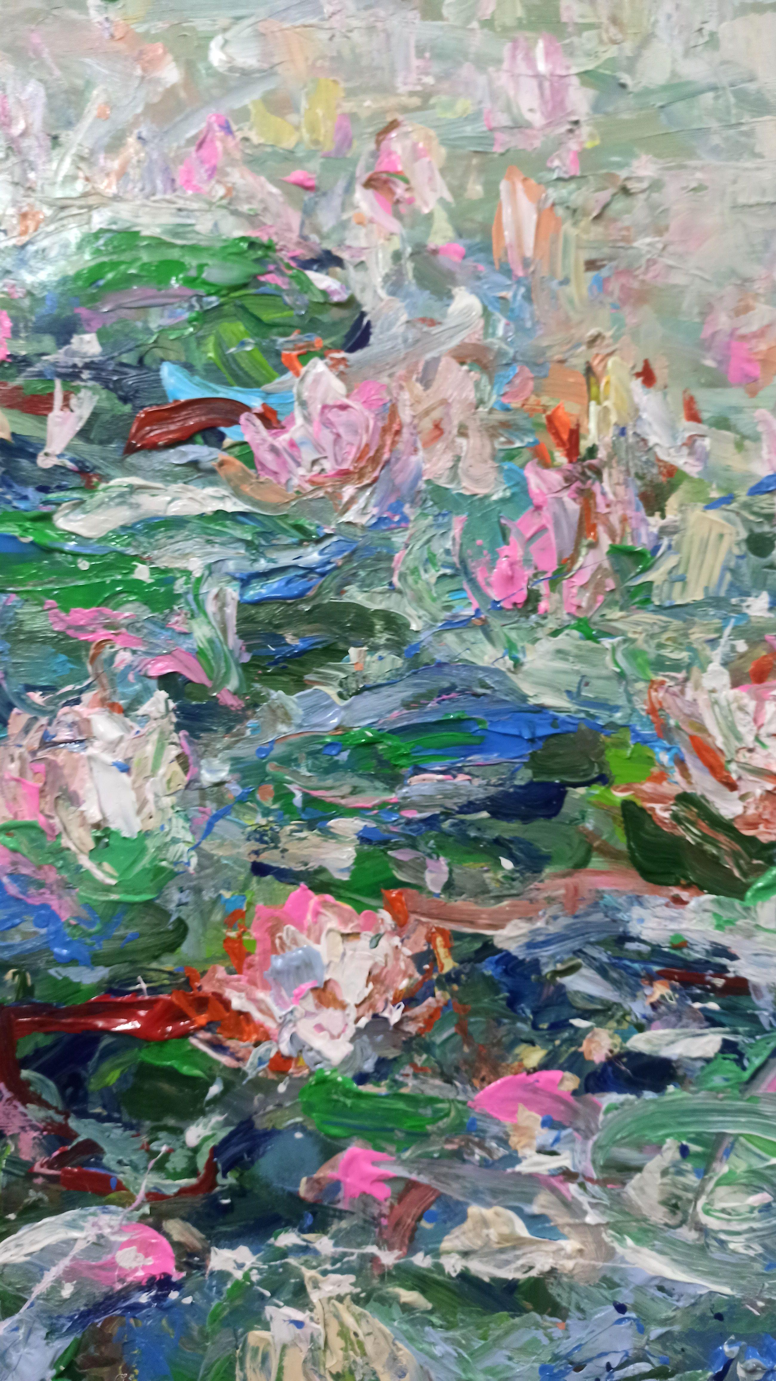 Blumen im Morgentau (110x180cm), Malerei, Acryl auf Leinwand im Angebot 2