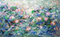 Blumen im Morgentau (110x180cm), Malerei, Acryl auf Leinwand